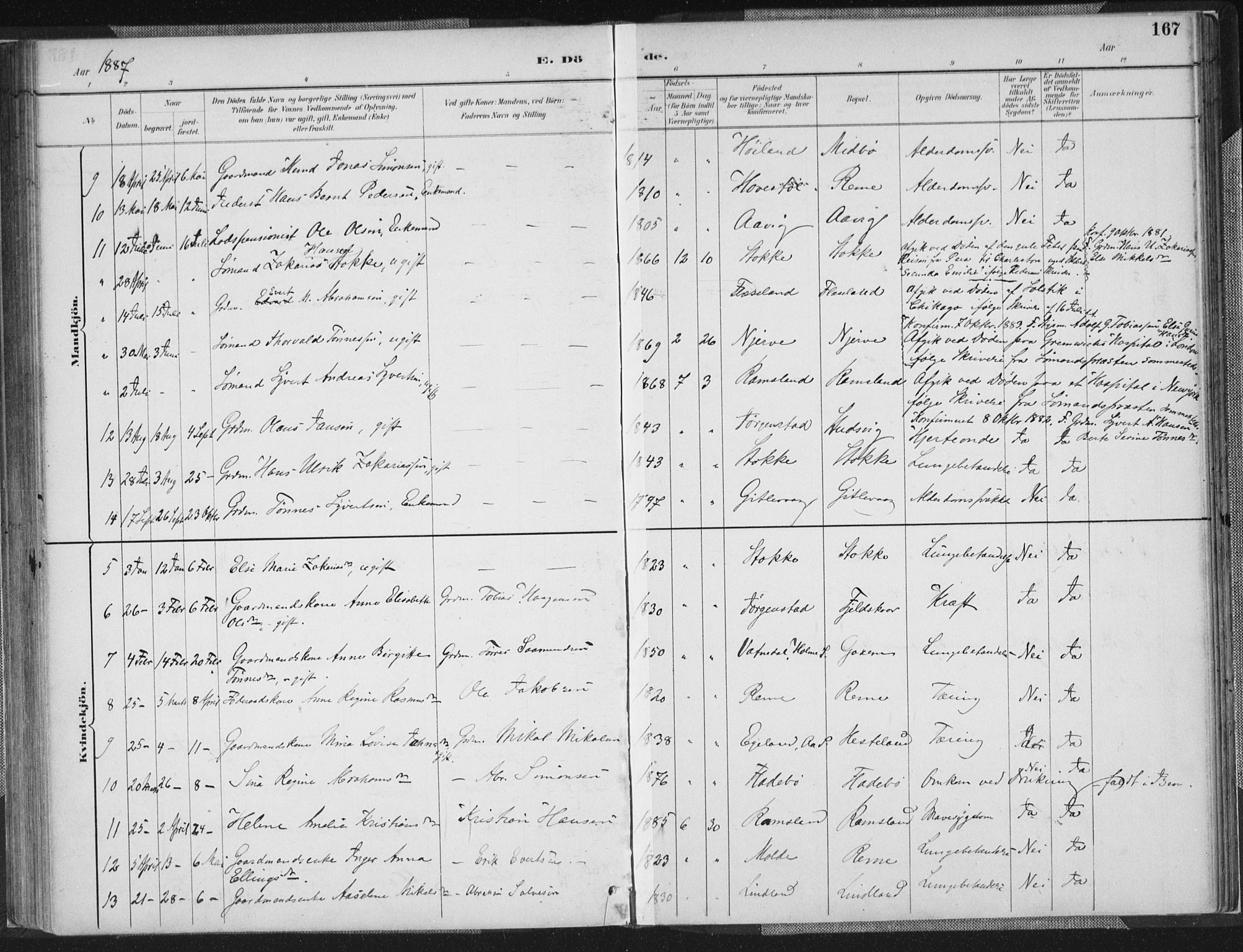 Sør-Audnedal sokneprestkontor, AV/SAK-1111-0039/F/Fa/Faa/L0004: Parish register (official) no. A 4, 1884-1909, p. 167