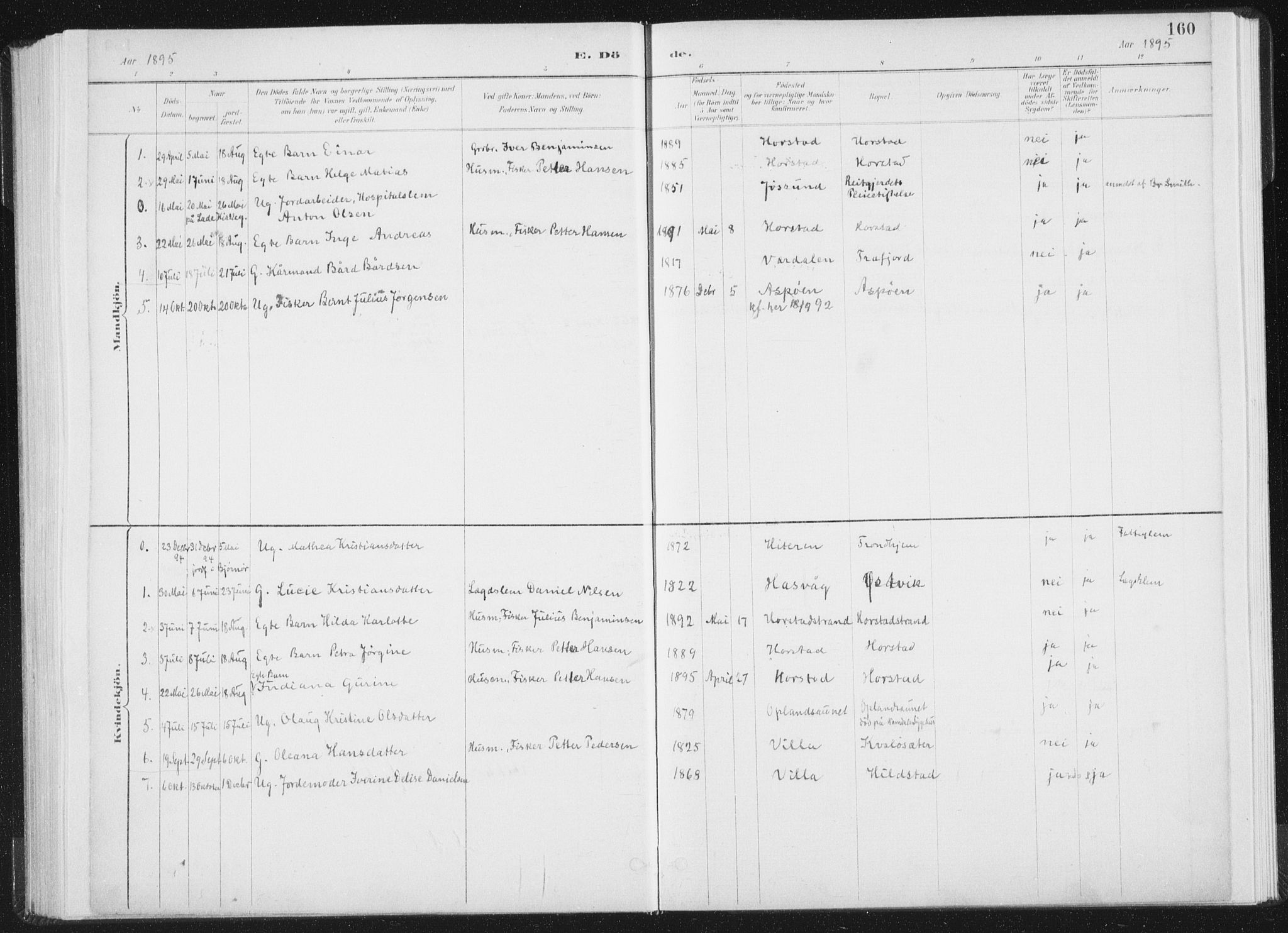 Ministerialprotokoller, klokkerbøker og fødselsregistre - Nord-Trøndelag, SAT/A-1458/771/L0597: Parish register (official) no. 771A04, 1885-1910, p. 160
