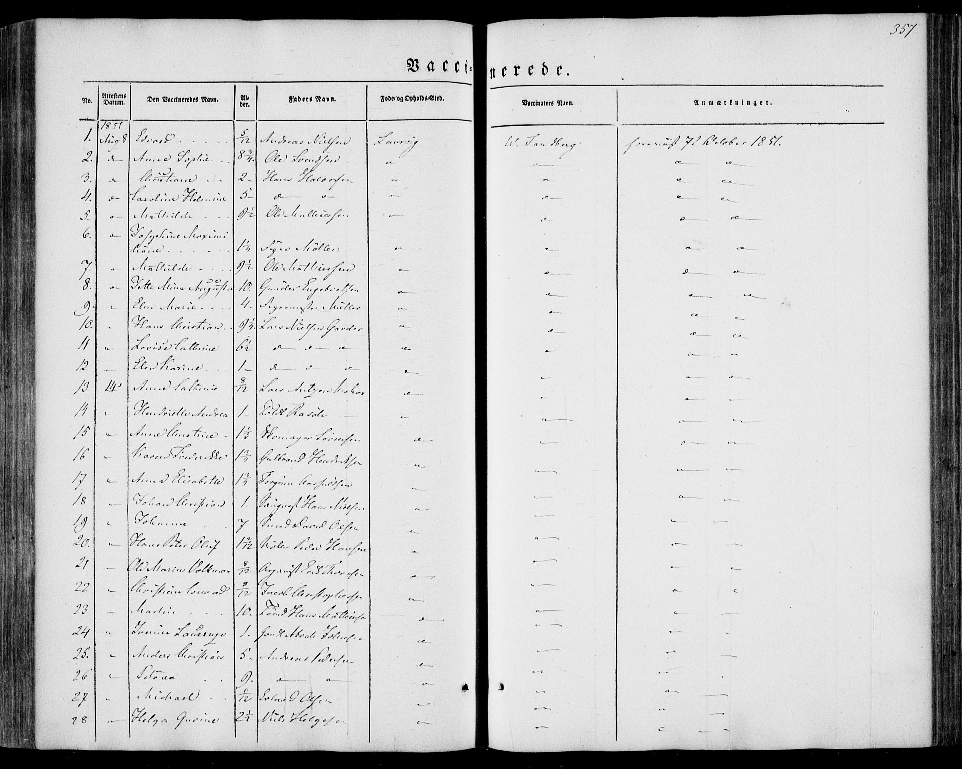 Larvik kirkebøker, SAKO/A-352/F/Fa/L0003: Parish register (official) no. I 3, 1848-1856, p. 357