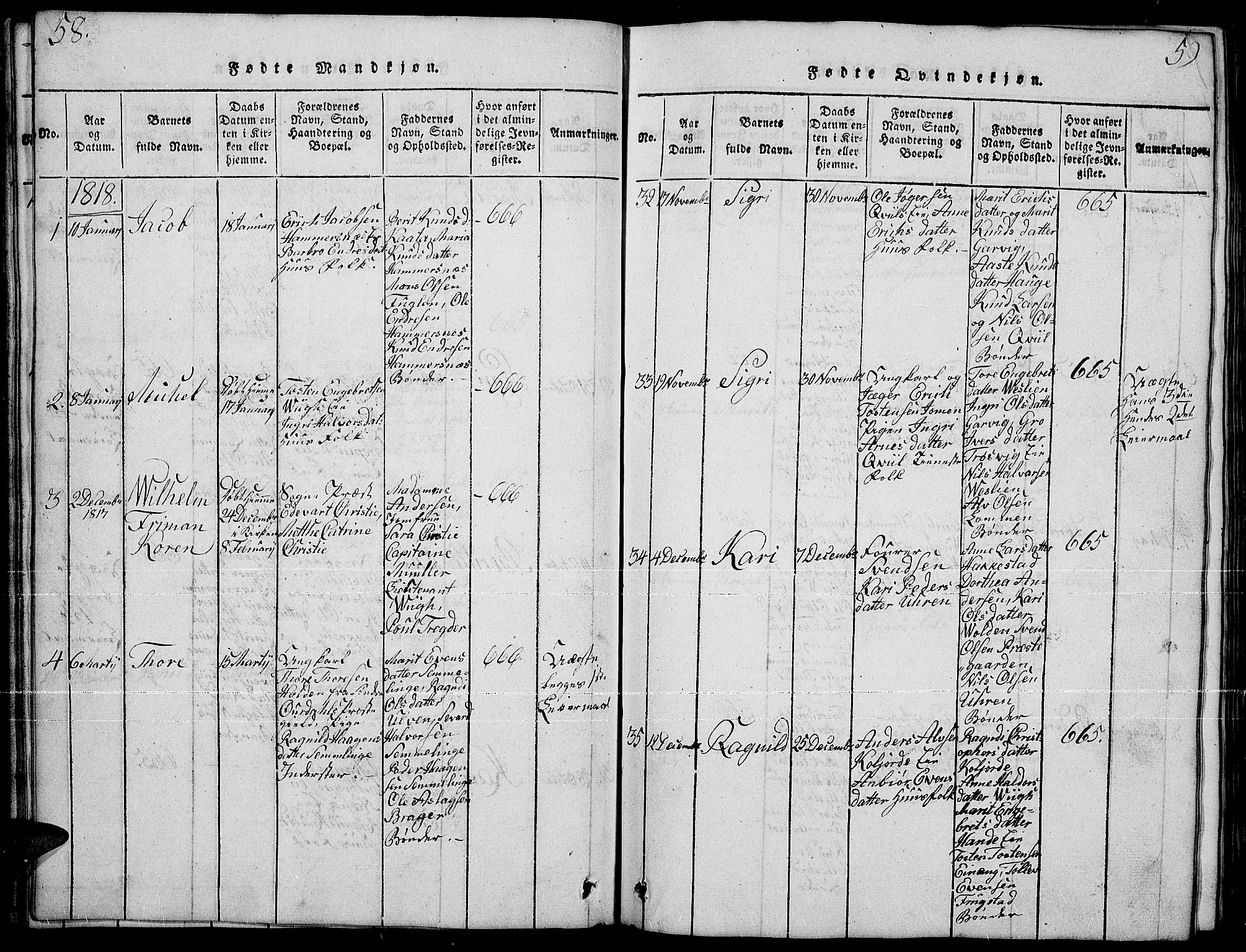 Slidre prestekontor, SAH/PREST-134/H/Ha/Hab/L0001: Parish register (copy) no. 1, 1814-1838, p. 58-59