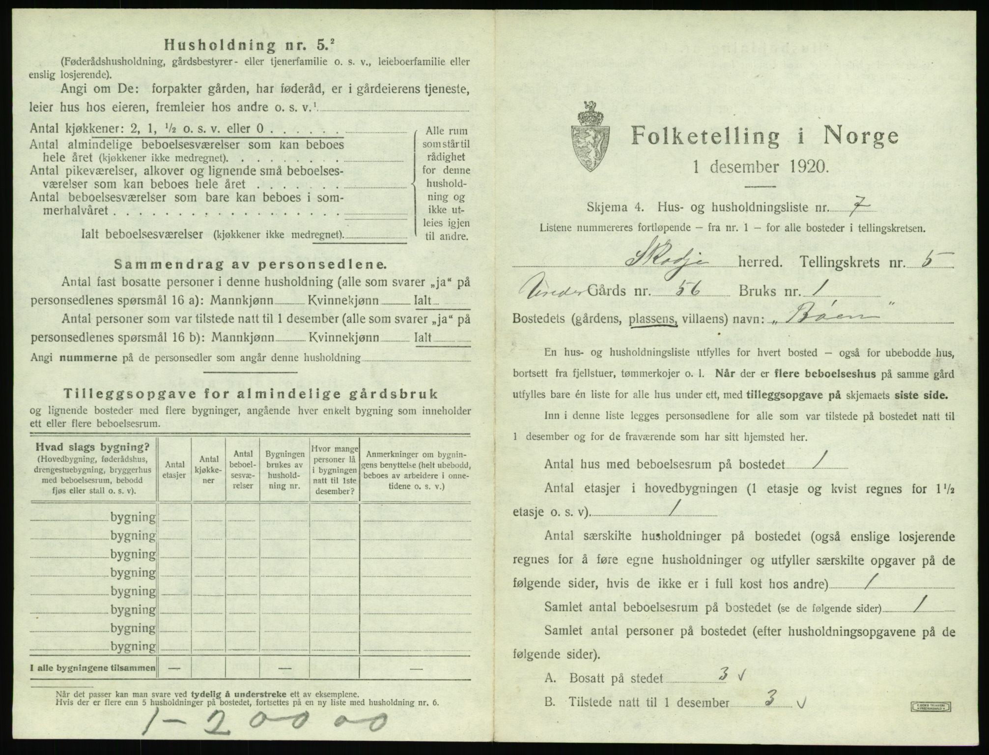 SAT, 1920 census for Skodje, 1920, p. 351