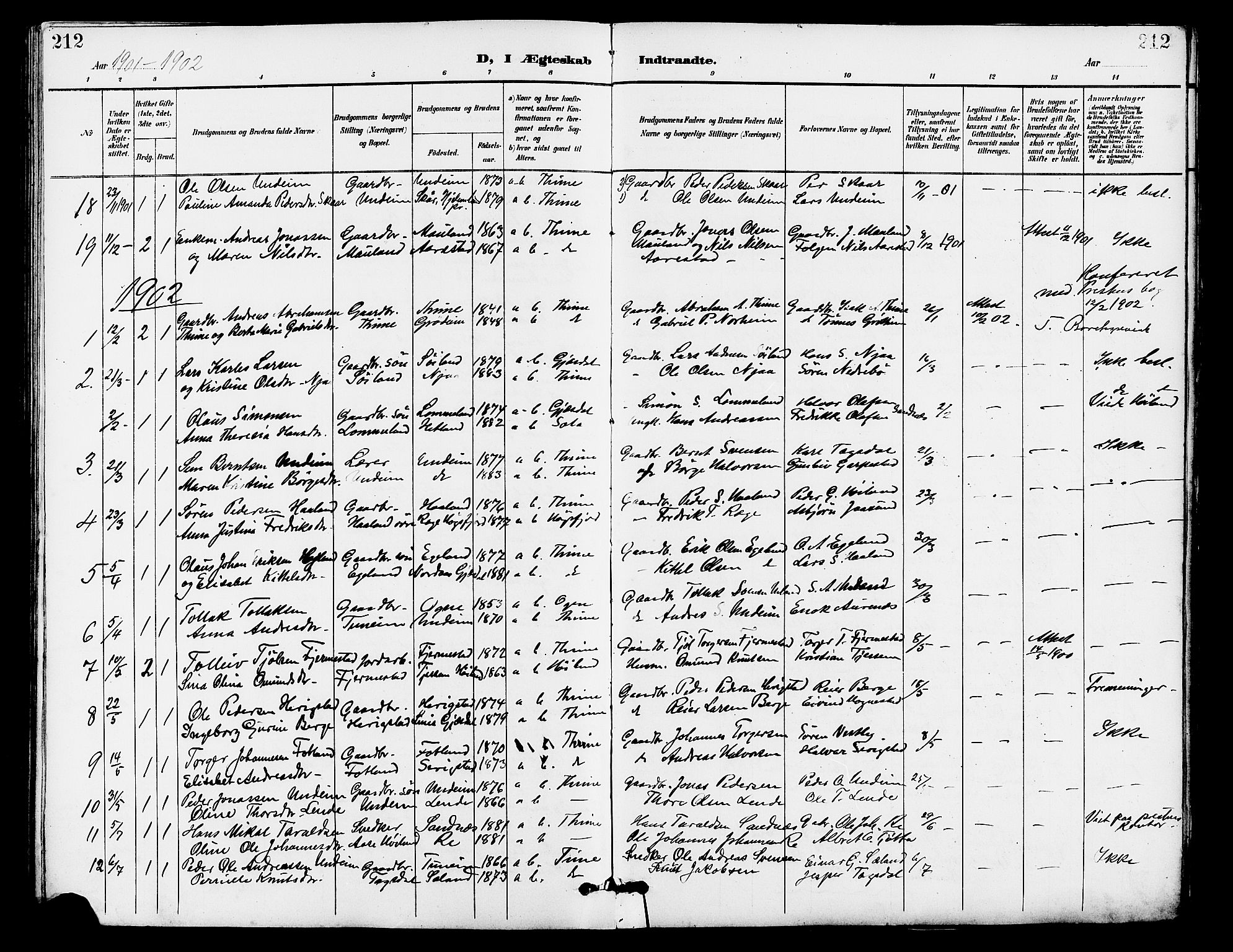 Lye sokneprestkontor, SAST/A-101794/001/30BB/L0007: Parish register (copy) no. B 8, 1889-1909, p. 212
