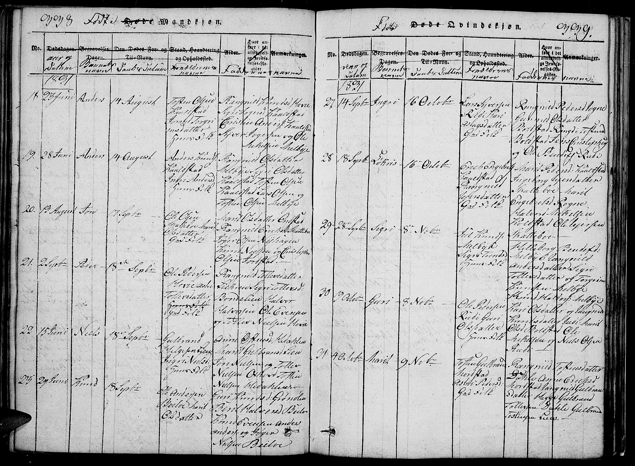Slidre prestekontor, SAH/PREST-134/H/Ha/Hab/L0002: Parish register (copy) no. 2, 1814-1839, p. 338-339