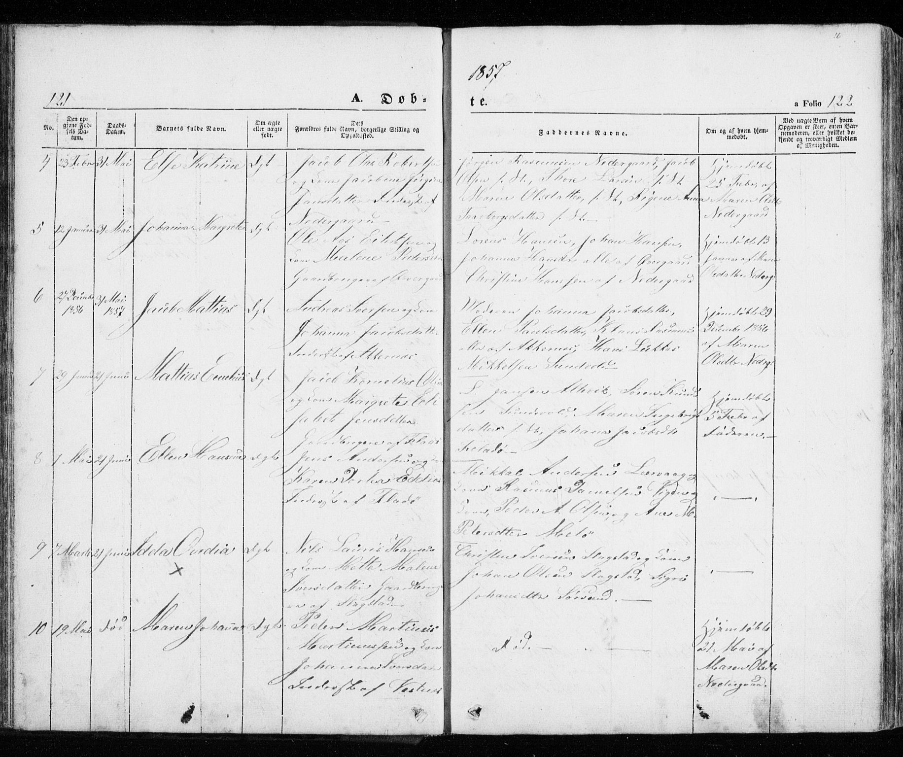 Trondenes sokneprestkontor, SATØ/S-1319/H/Ha/L0010kirke: Parish register (official) no. 10, 1840-1865, p. 121-122
