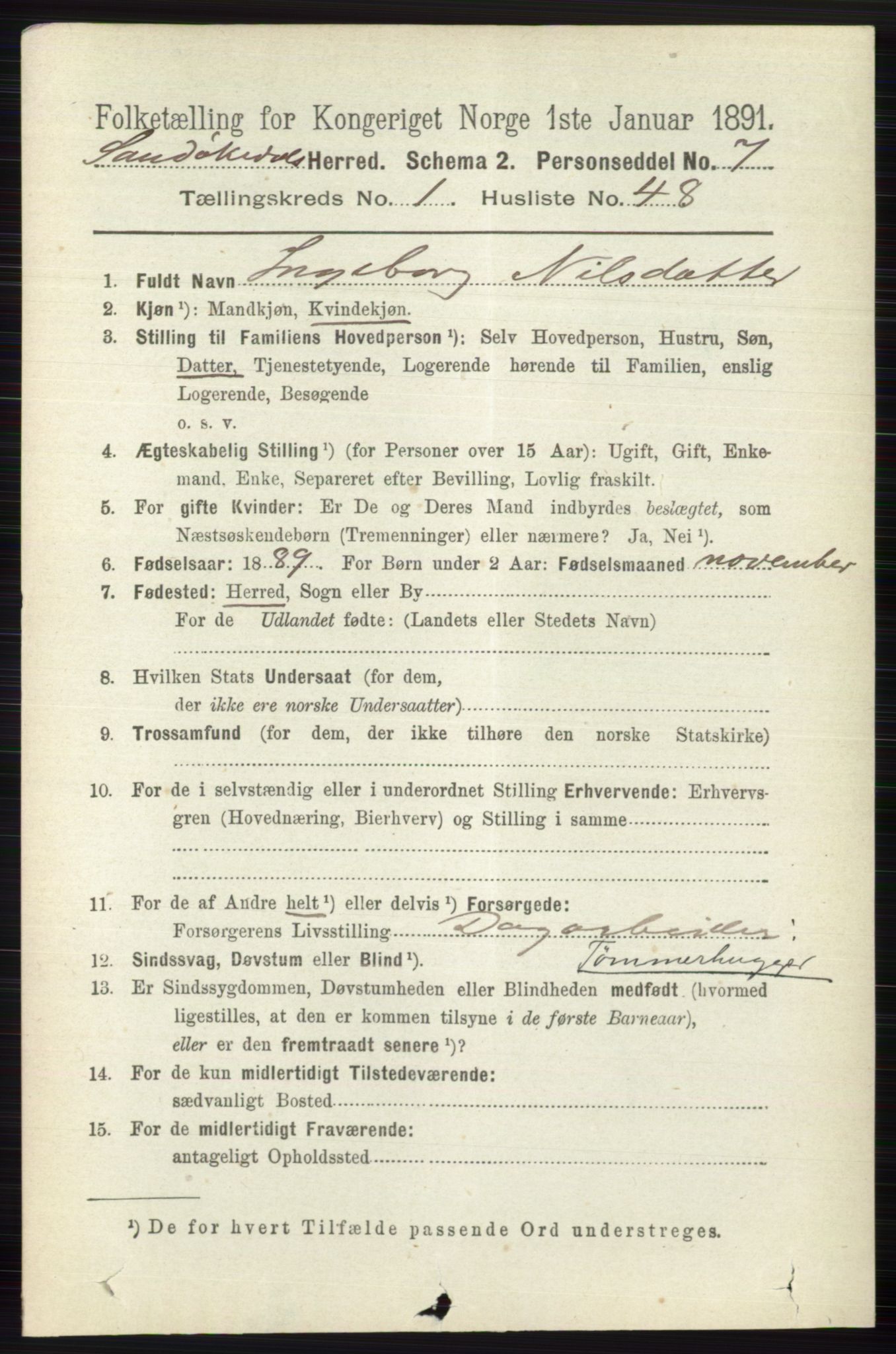 RA, 1891 census for 0816 Sannidal, 1891, p. 354