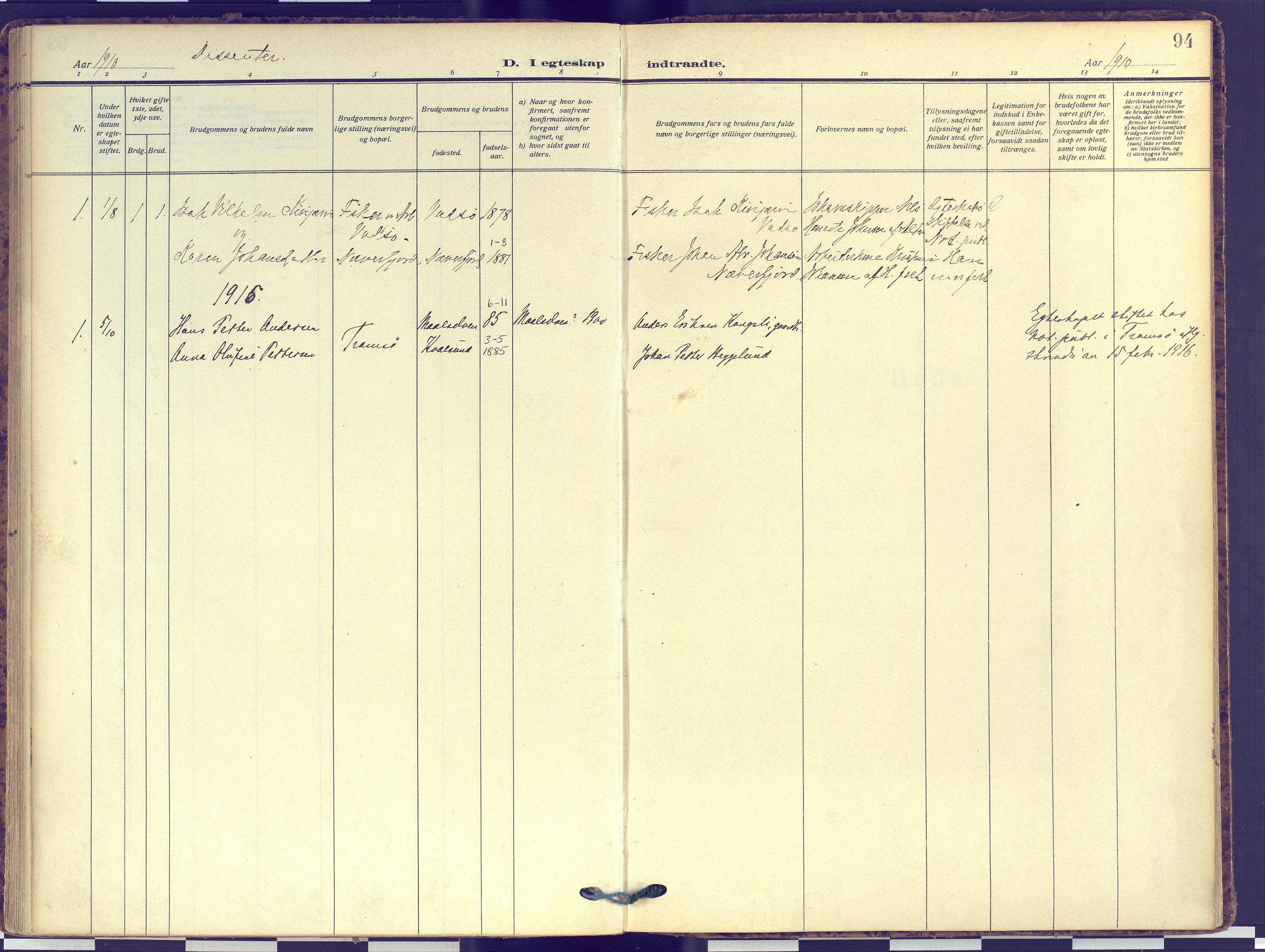 Hammerfest sokneprestkontor, SATØ/S-1347: Parish register (official) no. 16, 1908-1923, p. 94