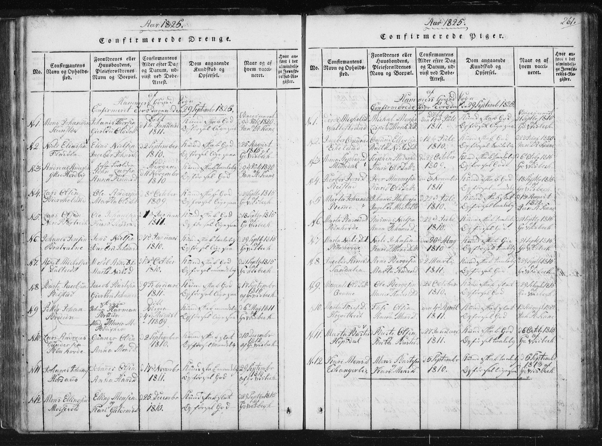 Hamre sokneprestembete, SAB/A-75501/H/Ha/Haa/Haaa/L0010: Parish register (official) no. A 10, 1816-1826, p. 261