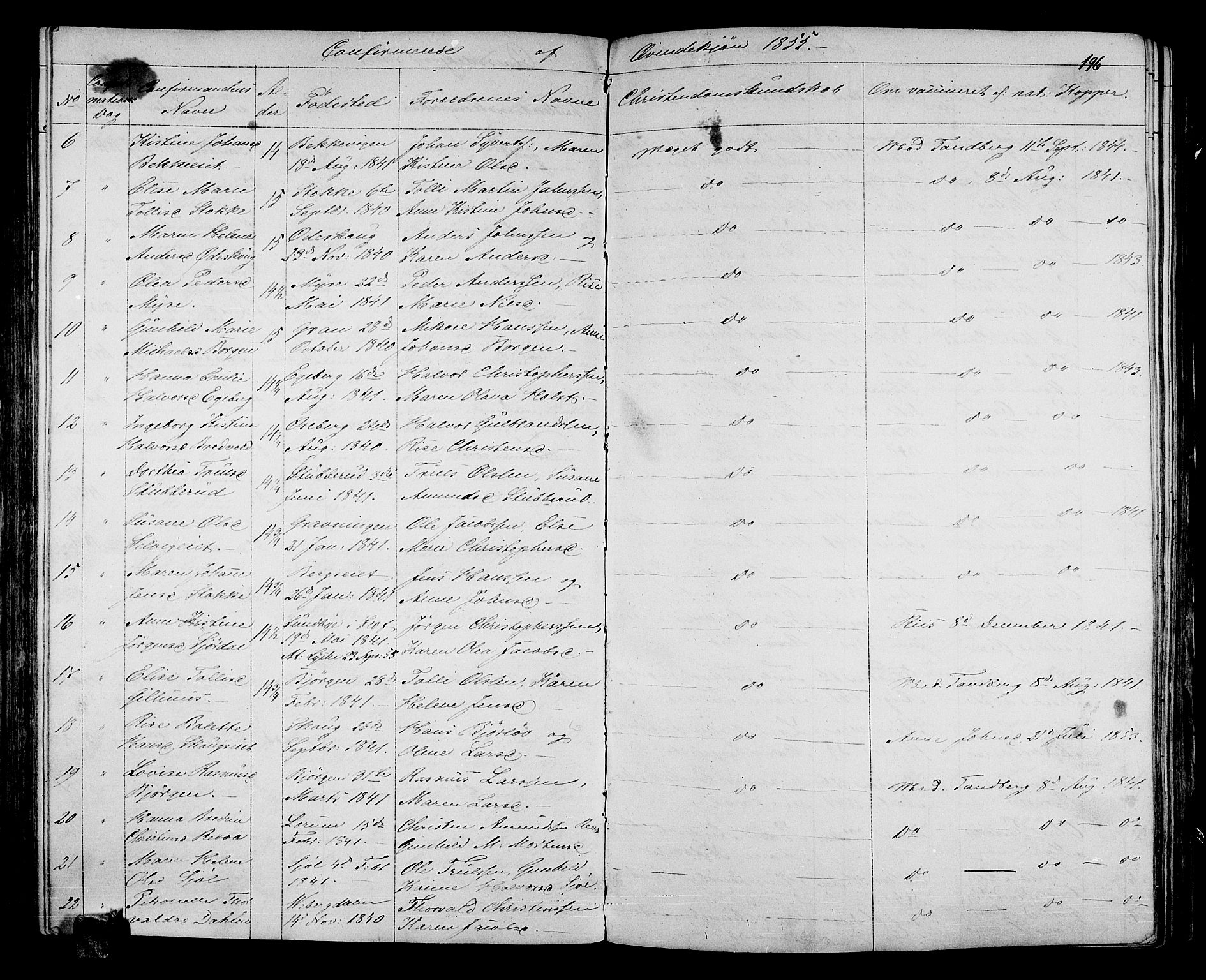 Sande Kirkebøker, AV/SAKO-A-53/G/Ga/L0002: Parish register (copy) no. 2, 1847-1863, p. 196