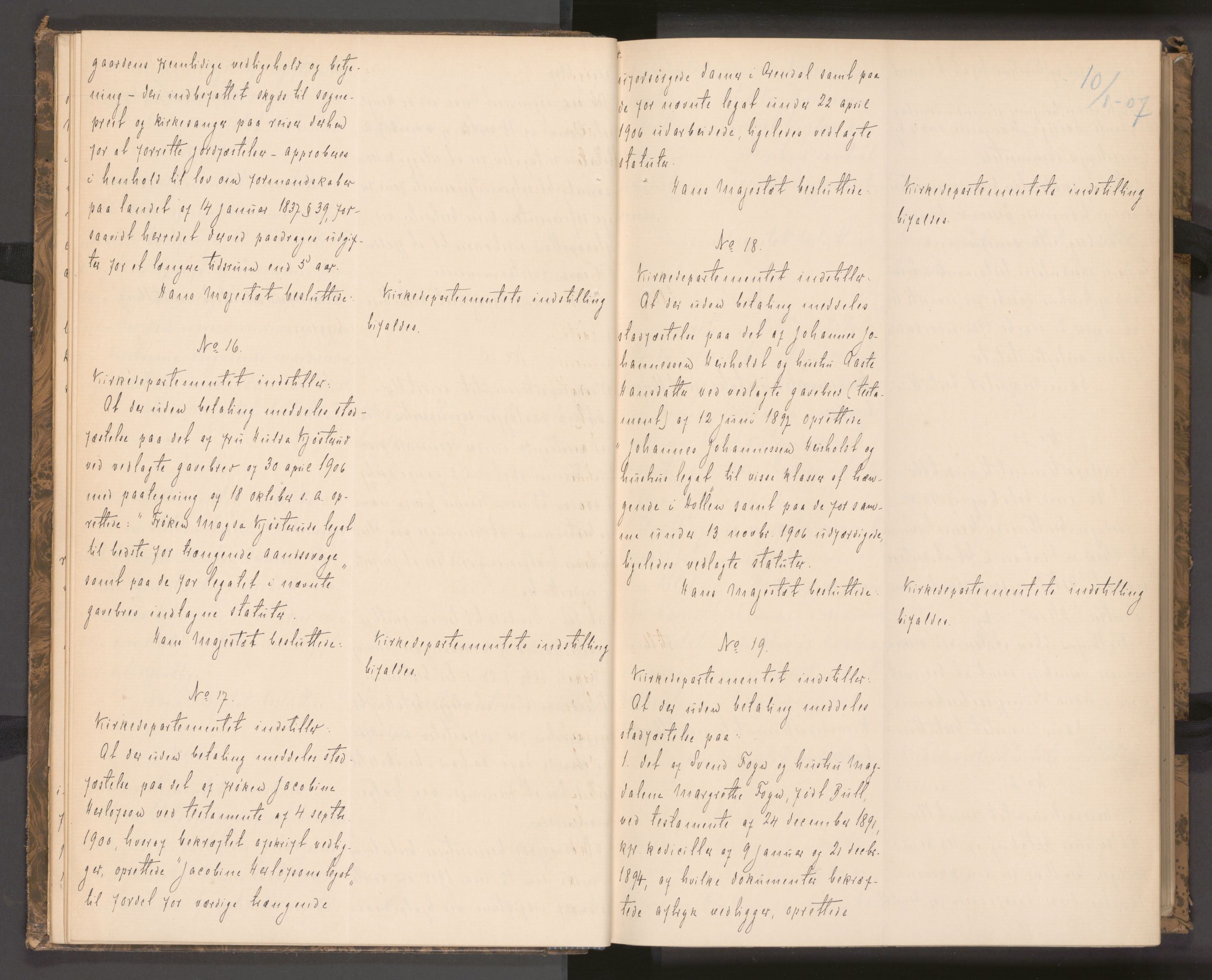 Statsrådssekretariatet, AV/RA-S-1001/A/Ac/L0006: Kgl. res. nr. 1-873, 1. kvartal, 1907