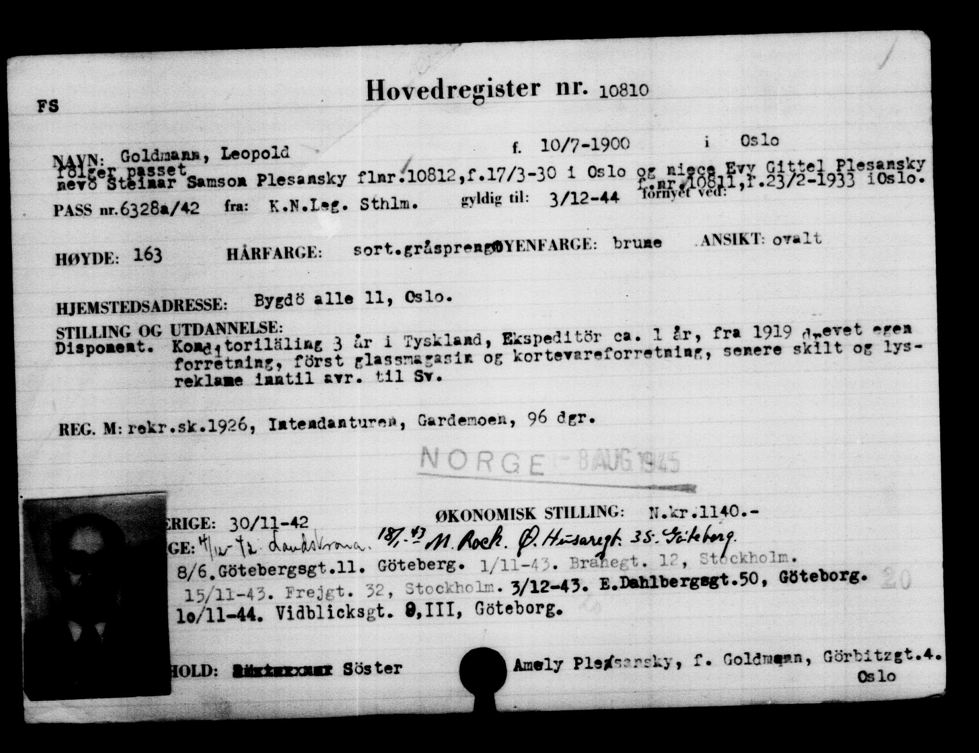 Utenriksstasjonene, Legasjonen i Stockholm, Flyktningkontoret, AV/RA-S-6753/V/Va/L0006: Kjesäterkartoteket, flyktninger med registreringsnr. 9400-12711, 1940-1945, p. 1618