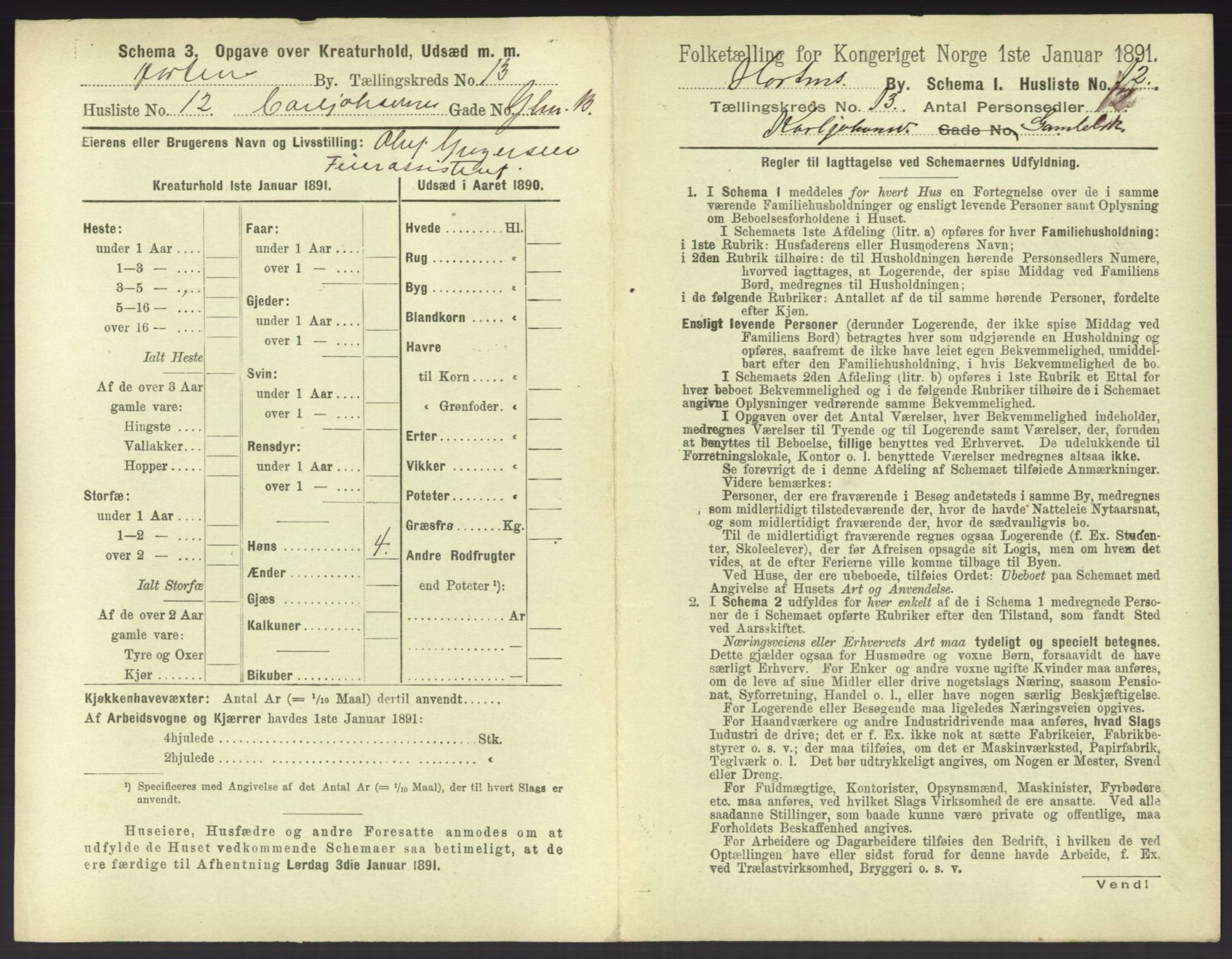 RA, 1891 census for 0703 Horten, 1891, p. 1507