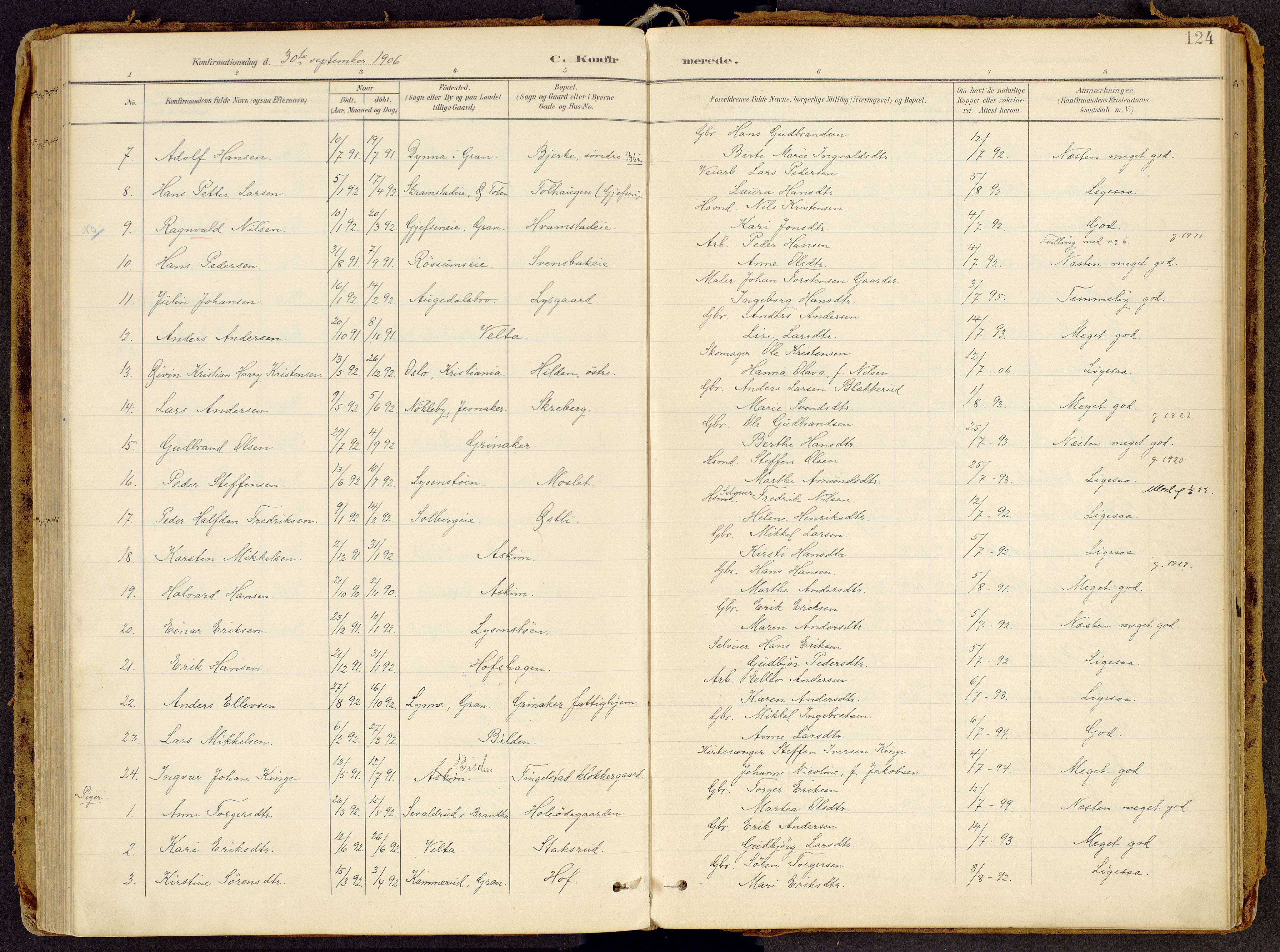 Brandbu prestekontor, AV/SAH-PREST-114/H/Ha/Haa/L0002: Parish register (official) no. 2, 1899-1914, p. 124