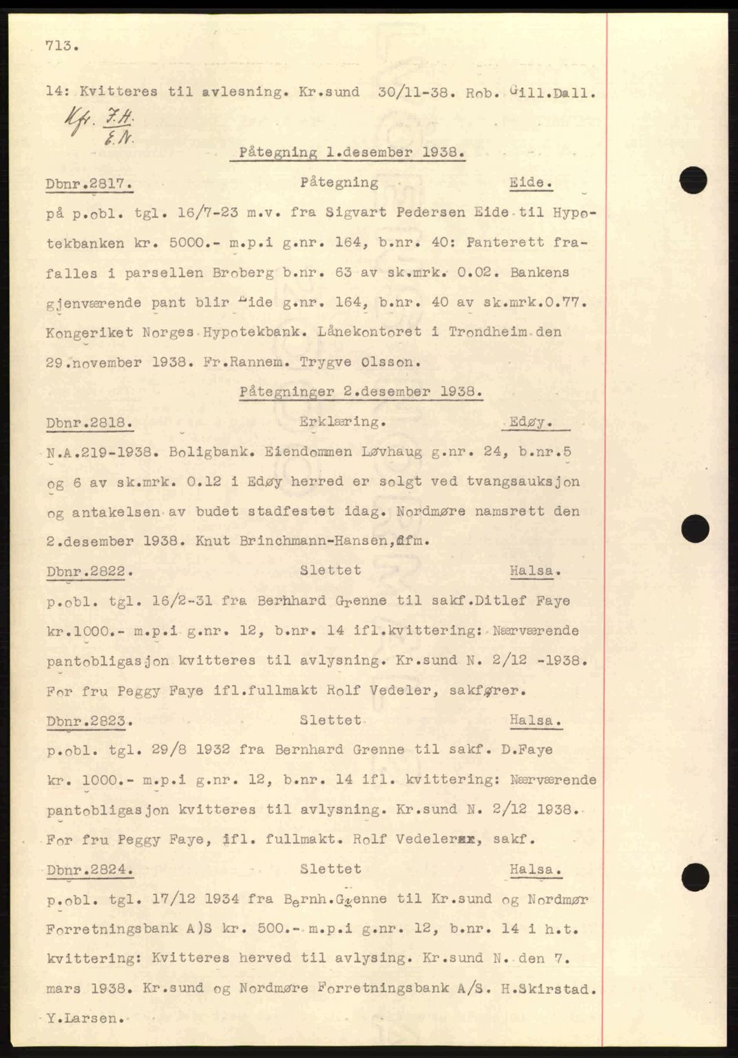 Nordmøre sorenskriveri, AV/SAT-A-4132/1/2/2Ca: Mortgage book no. C80, 1936-1939, Diary no: : 2817/1938