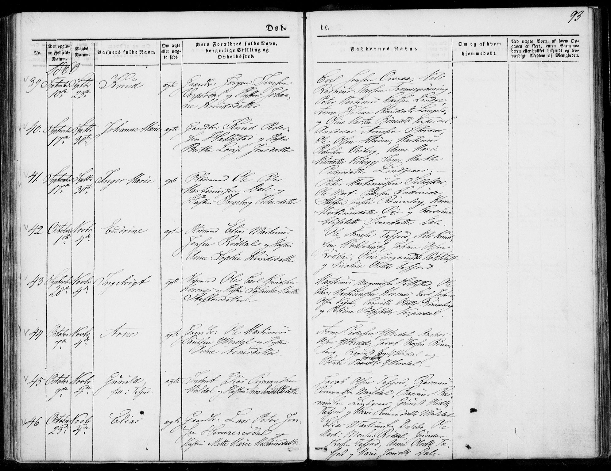 Ministerialprotokoller, klokkerbøker og fødselsregistre - Møre og Romsdal, SAT/A-1454/519/L0249: Parish register (official) no. 519A08, 1846-1868, p. 93