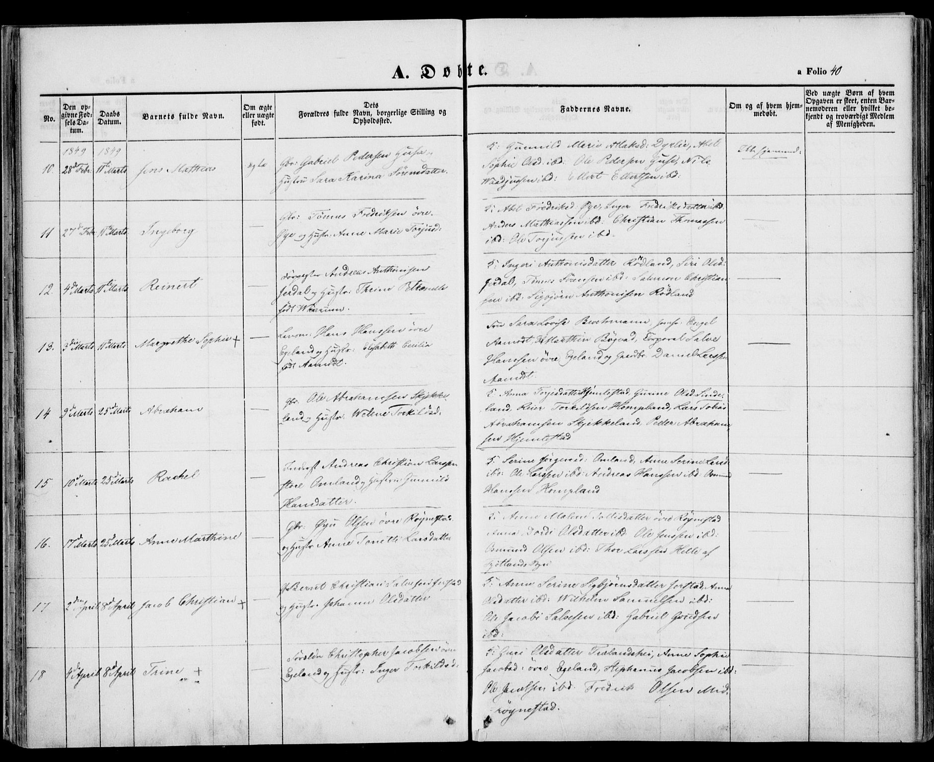 Kvinesdal sokneprestkontor, AV/SAK-1111-0026/F/Fa/Fab/L0005: Parish register (official) no. A 5, 1844-1857, p. 40