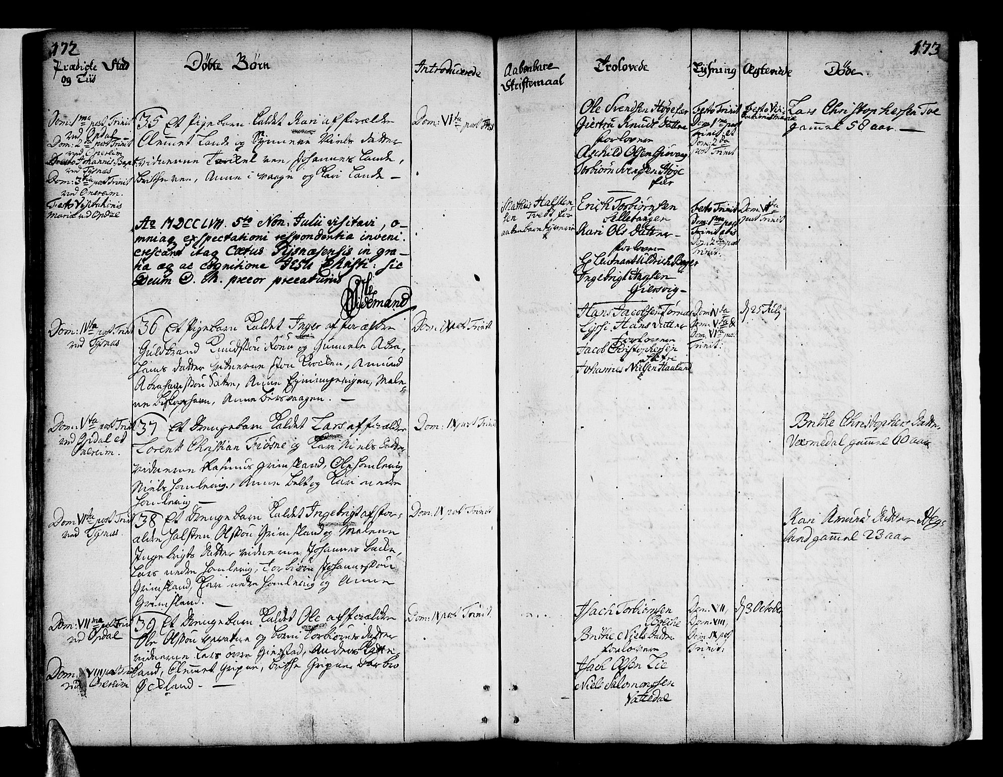 Tysnes sokneprestembete, AV/SAB-A-78601/H/Haa: Parish register (official) no. A 4, 1750-1761, p. 172-173