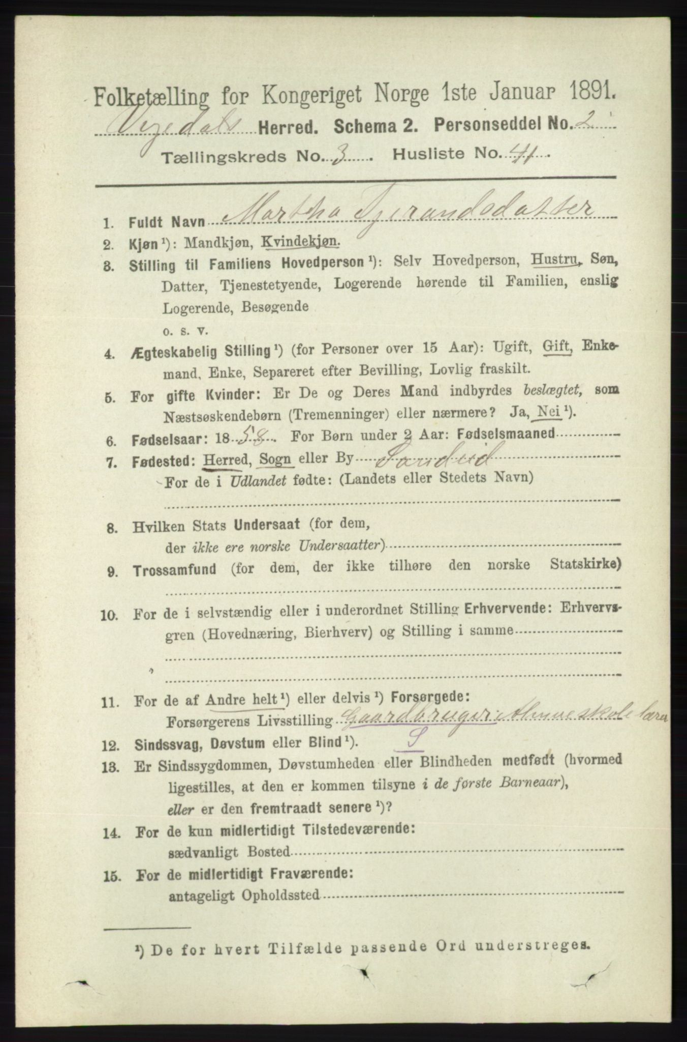 RA, 1891 census for 1157 Vikedal, 1891, p. 879