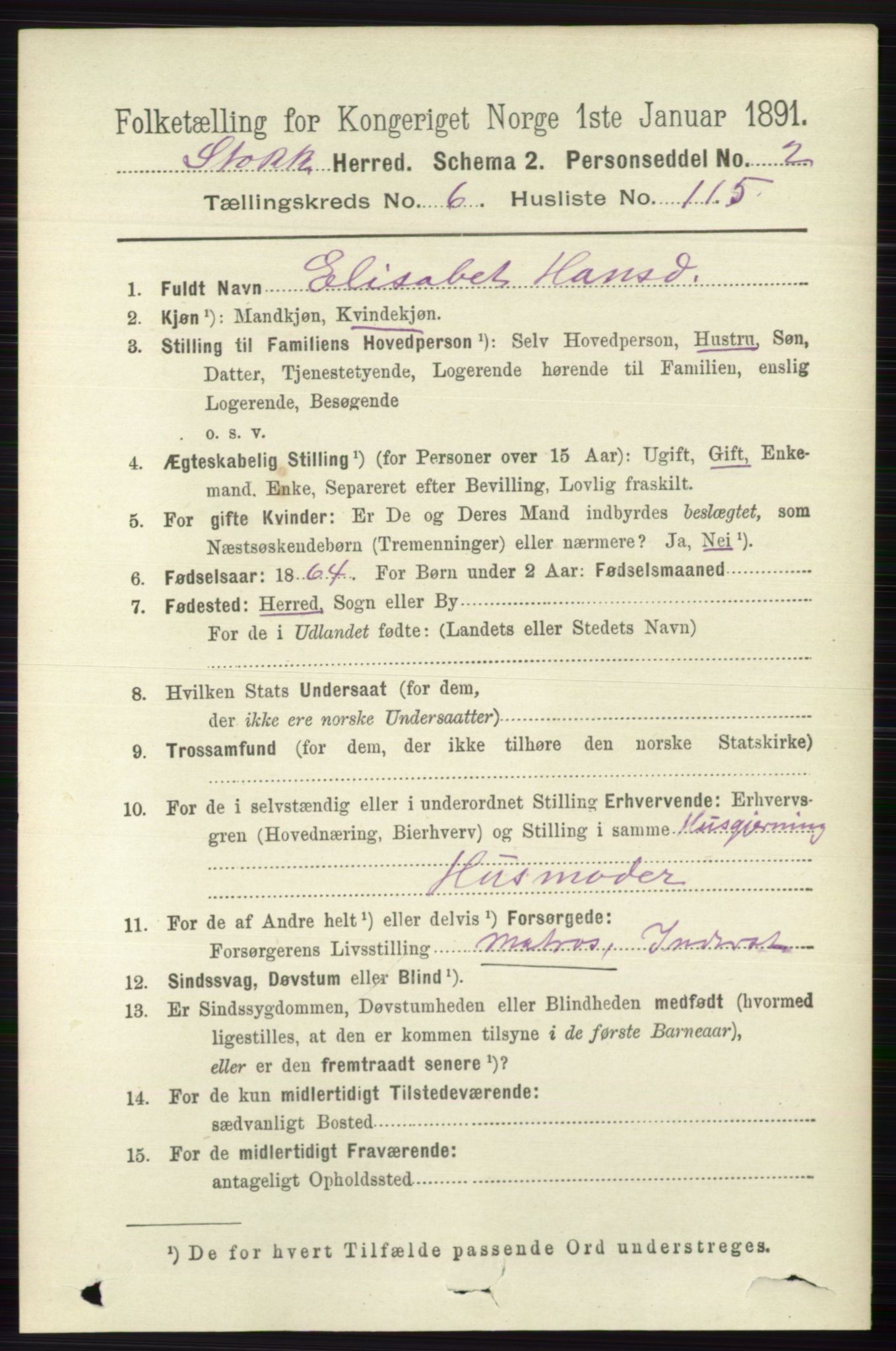 RA, 1891 census for 0720 Stokke, 1891, p. 4504