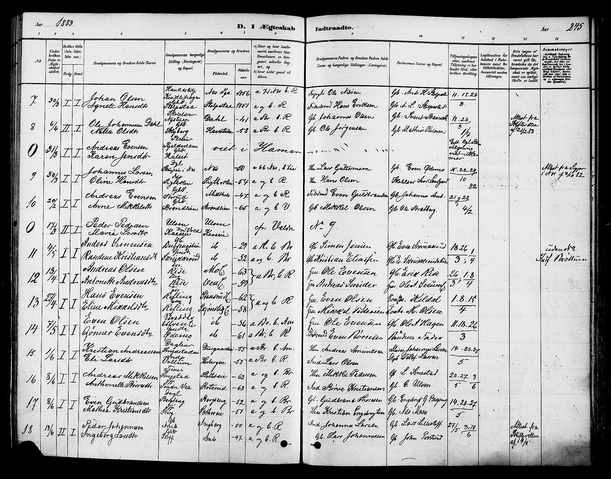 Ringsaker prestekontor, AV/SAH-PREST-014/K/Ka/L0012: Parish register (official) no. 12, 1879-1890, p. 246