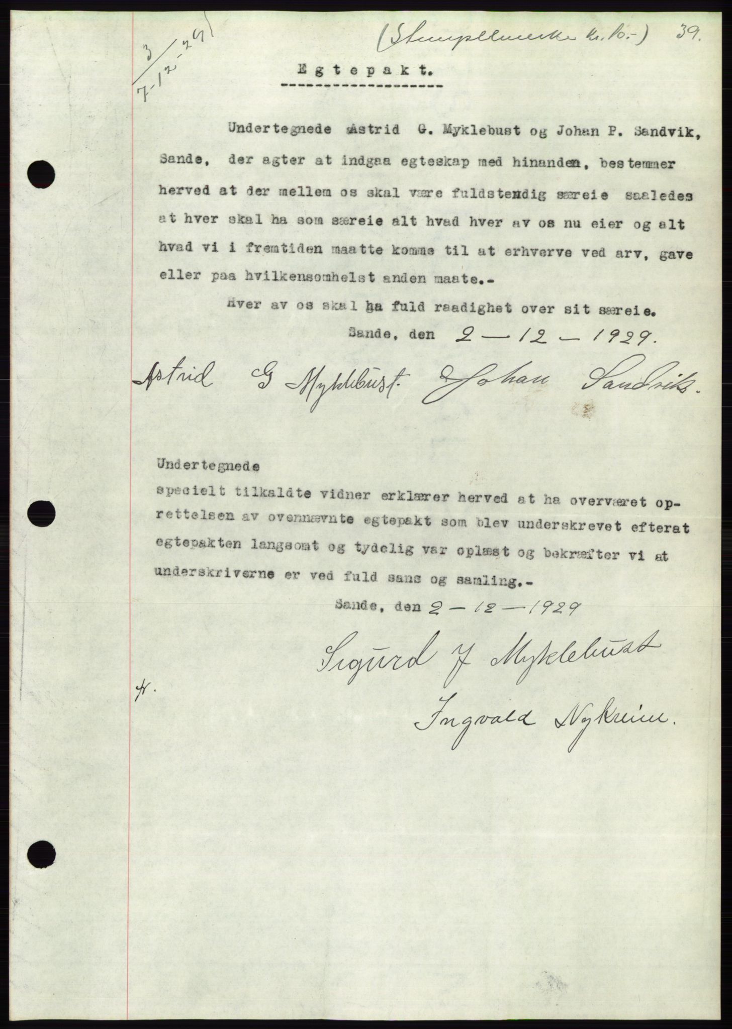 Søre Sunnmøre sorenskriveri, SAT/A-4122/1/2/2C/L0050: Mortgage book no. 44, 1929-1930, Deed date: 07.12.1929