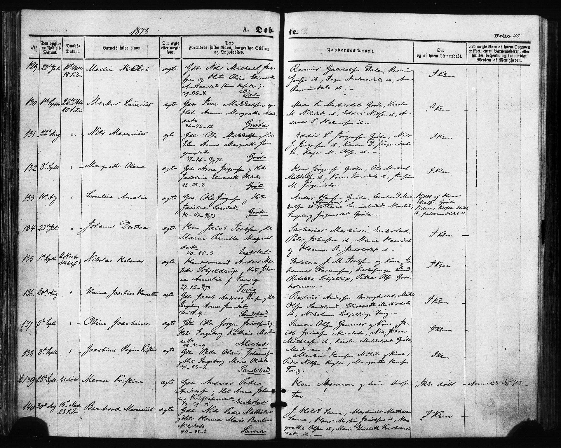 Trondenes sokneprestkontor, SATØ/S-1319/H/Ha/L0013kirke: Parish register (official) no. 13, 1870-1878, p. 45
