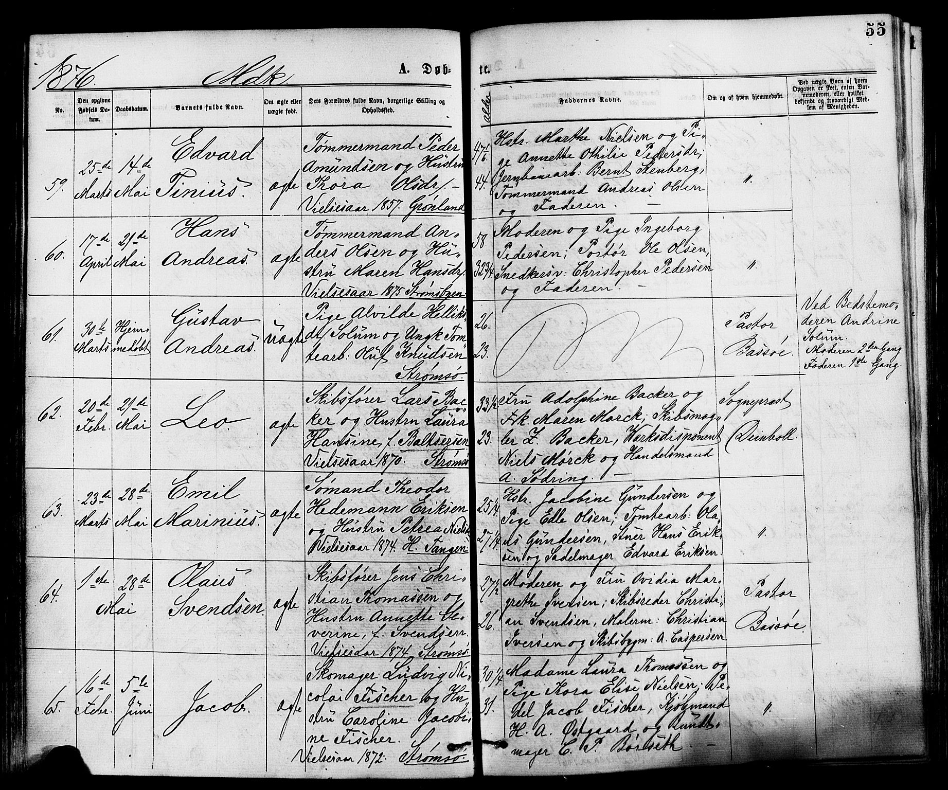 Strømsø kirkebøker, SAKO/A-246/F/Fa/L0019: Parish register (official) no. I 19, 1874-1877, p. 55