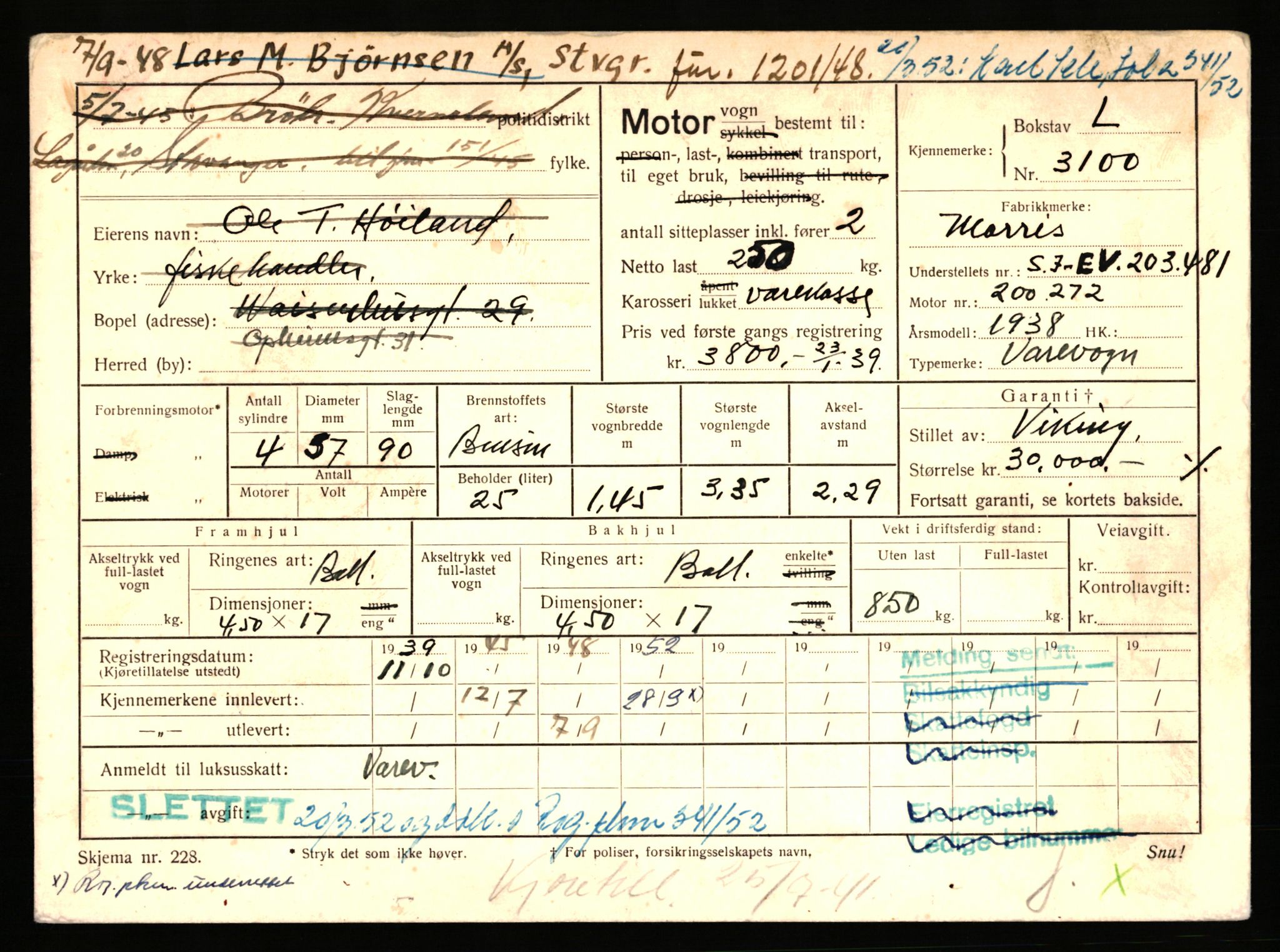 Stavanger trafikkstasjon, AV/SAST-A-101942/0/F/L0009: L-3000 - L-3349, 1930-1971, p. 609