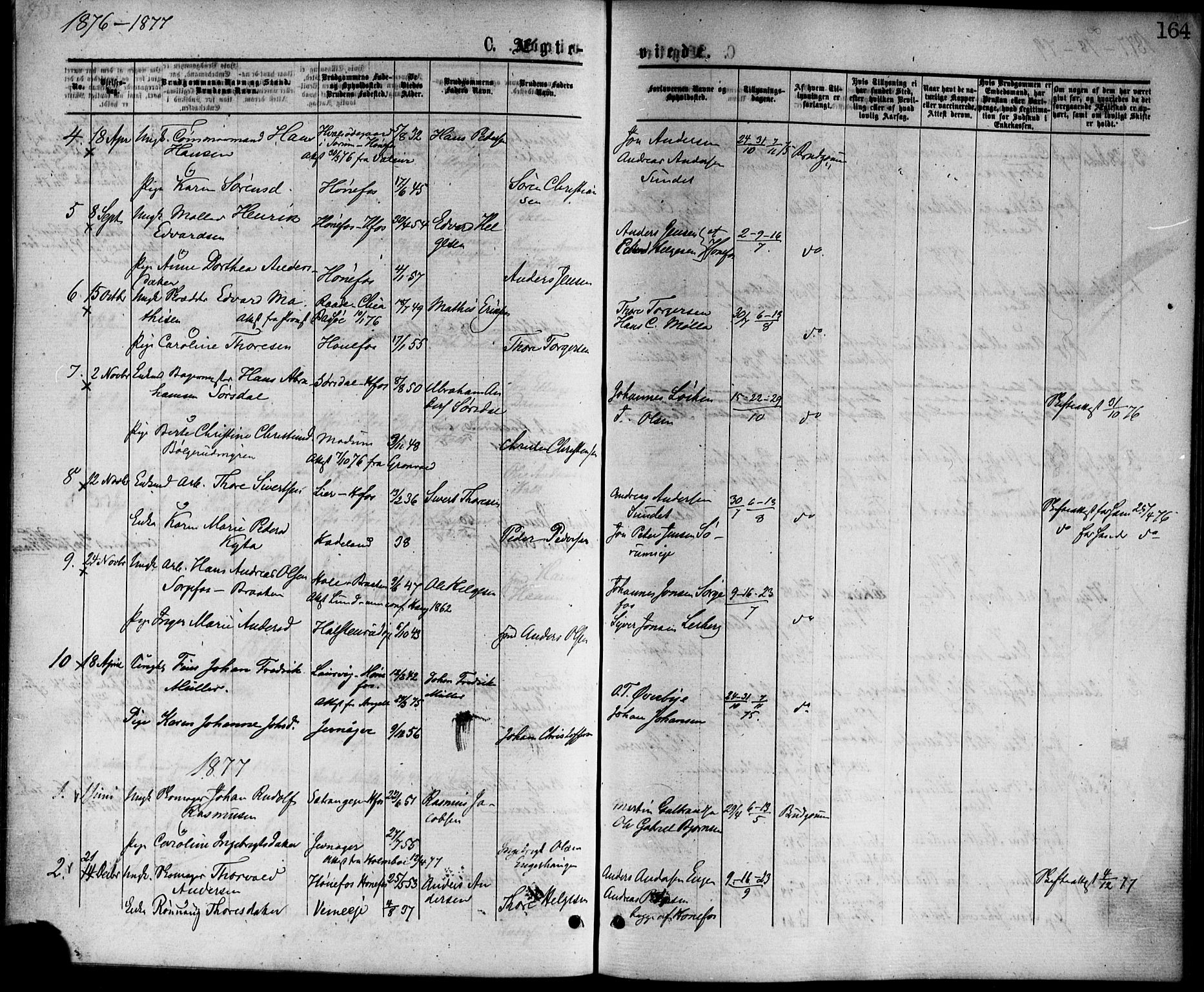 Hønefoss kirkebøker, SAKO/A-609/F/Fa/L0001: Parish register (official) no. 1, 1875-1887, p. 164