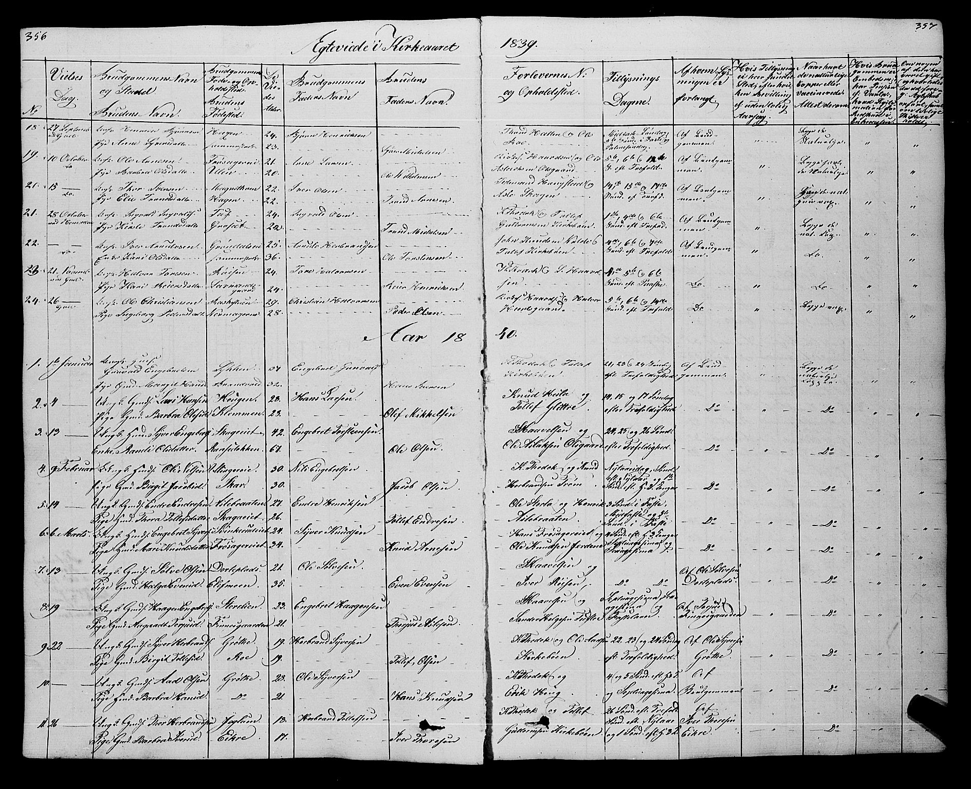 Gol kirkebøker, AV/SAKO-A-226/F/Fa/L0002: Parish register (official) no. I 2, 1837-1863, p. 356-357