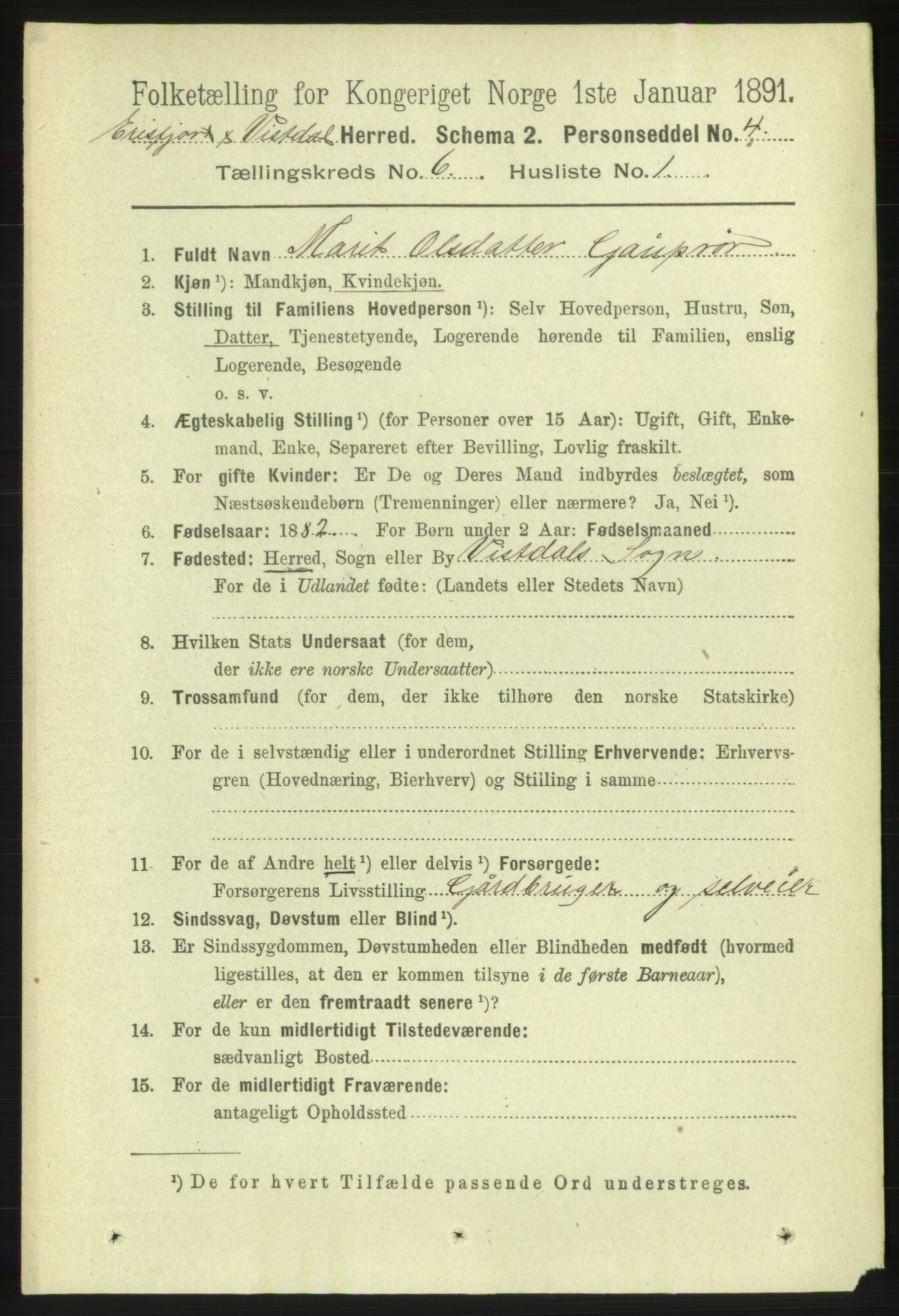 RA, 1891 census for 1542 Eresfjord og Vistdal, 1891, p. 1527