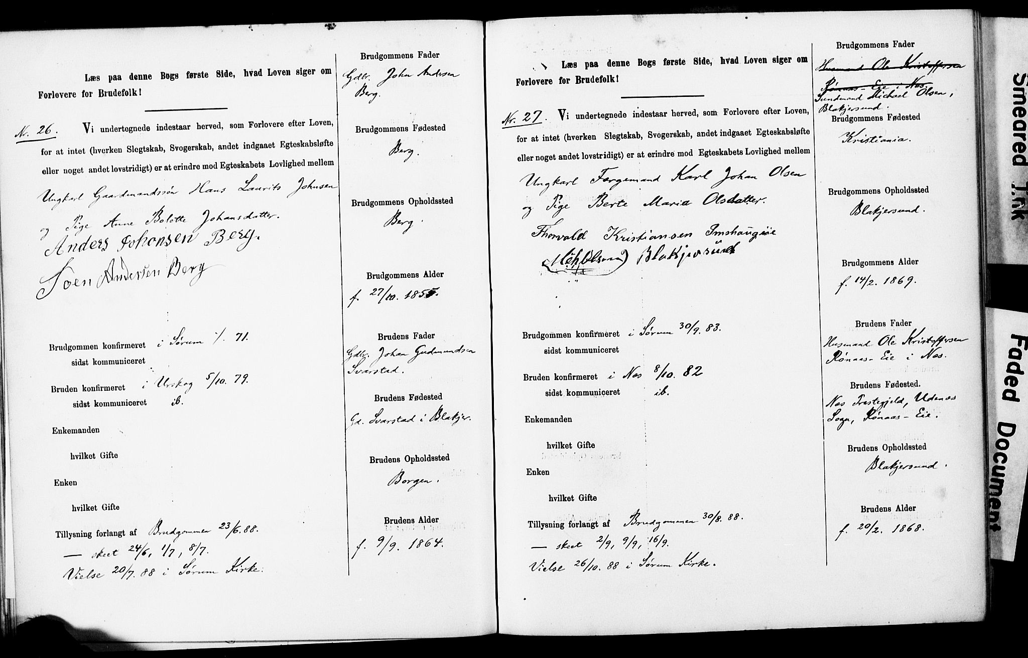 Sørum prestekontor Kirkebøker, AV/SAO-A-10303/H/Ha/L0001: Banns register no. 1, 1887-1890