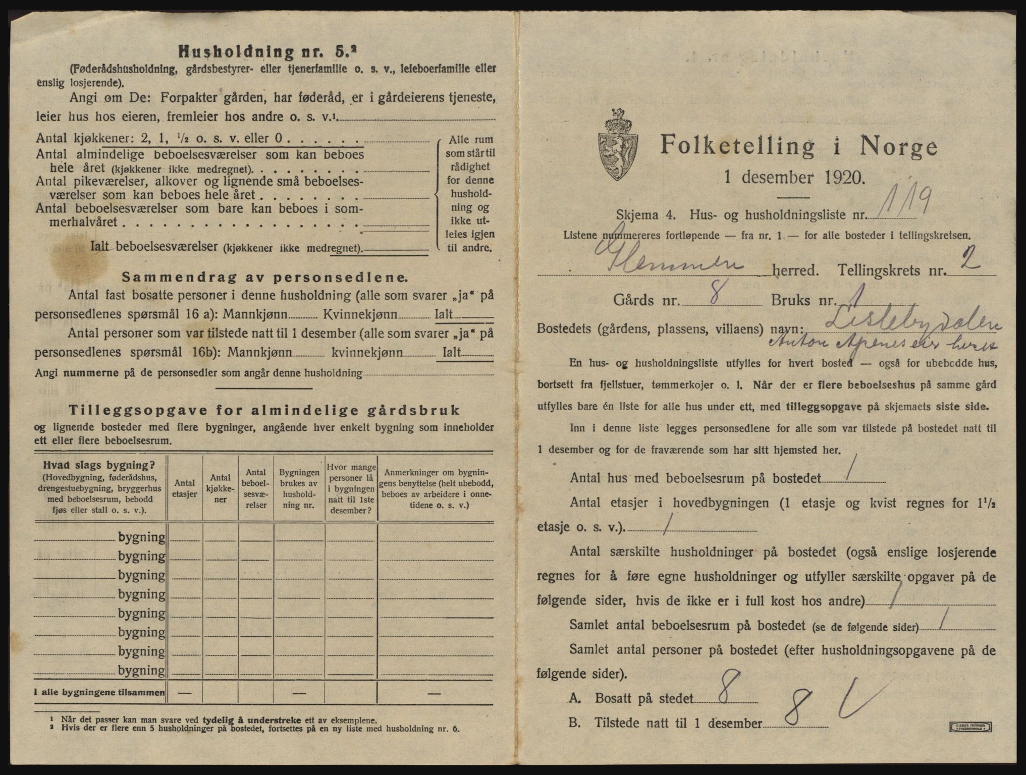 SAO, 1920 census for Glemmen, 1920, p. 437