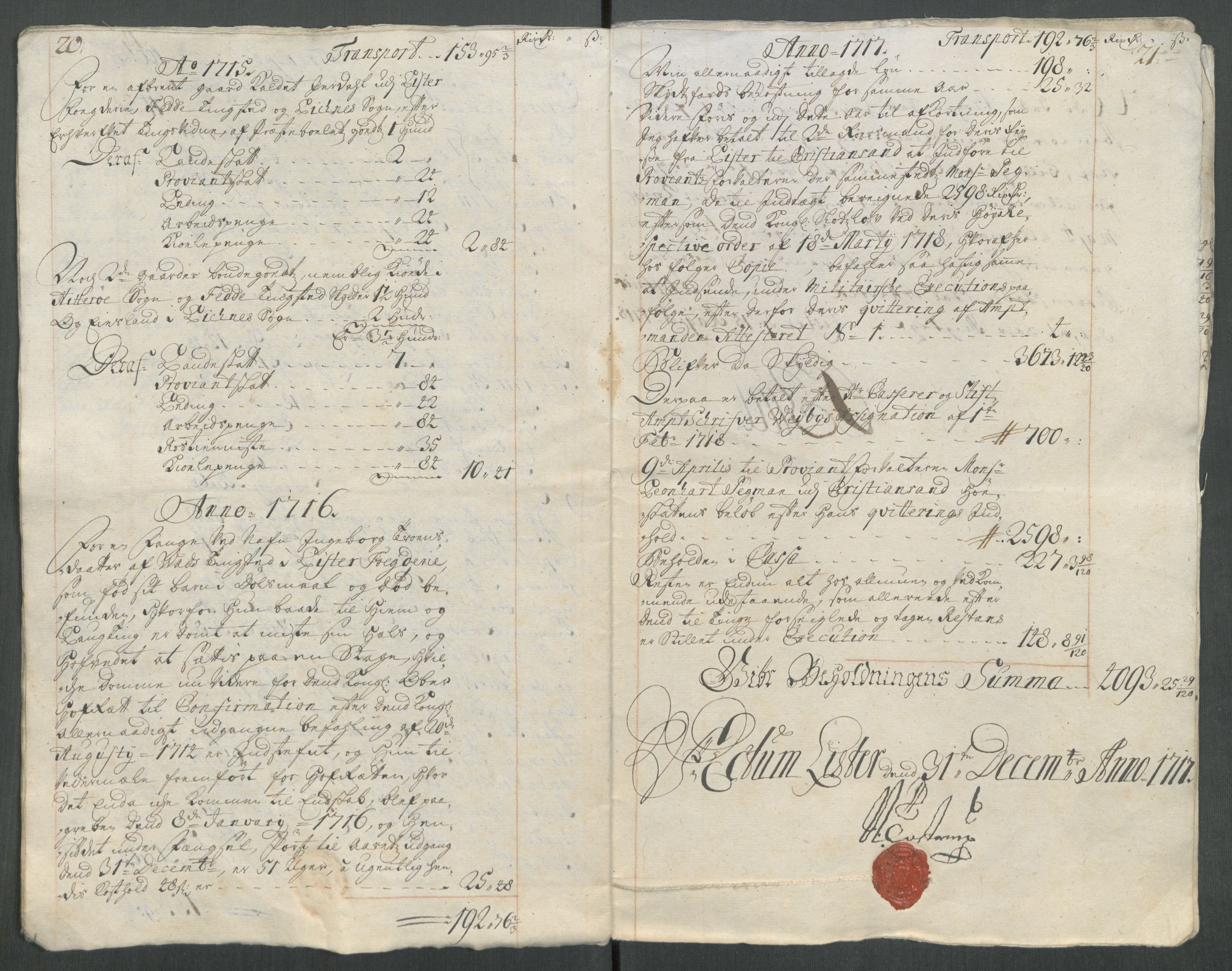 Rentekammeret inntil 1814, Reviderte regnskaper, Fogderegnskap, AV/RA-EA-4092/R43/L2561: Fogderegnskap Lista og Mandal, 1717, p. 14