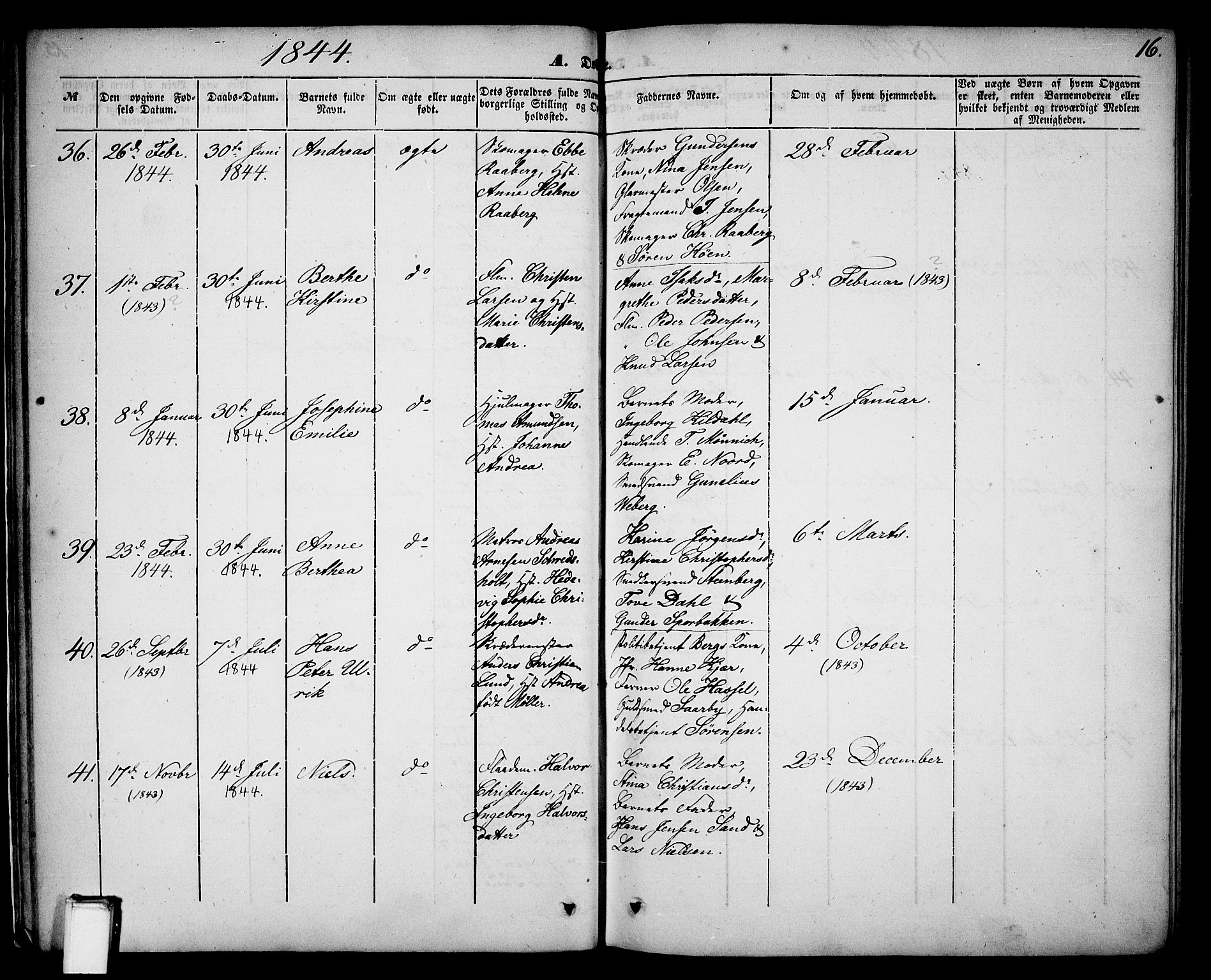 Skien kirkebøker, AV/SAKO-A-302/G/Ga/L0004: Parish register (copy) no. 4, 1843-1867, p. 16