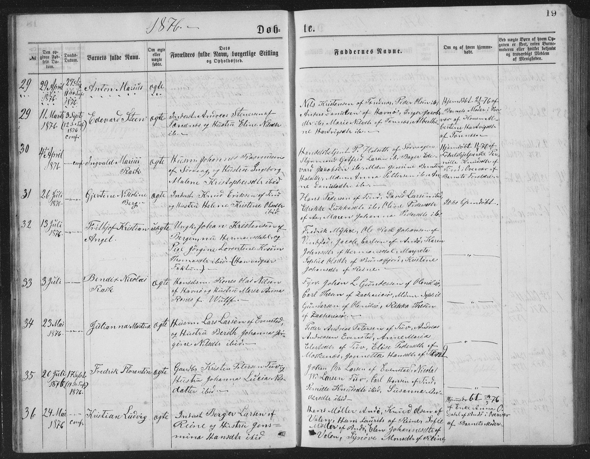 Ministerialprotokoller, klokkerbøker og fødselsregistre - Nordland, AV/SAT-A-1459/886/L1225: Parish register (copy) no. 886C02, 1874-1896, p. 19