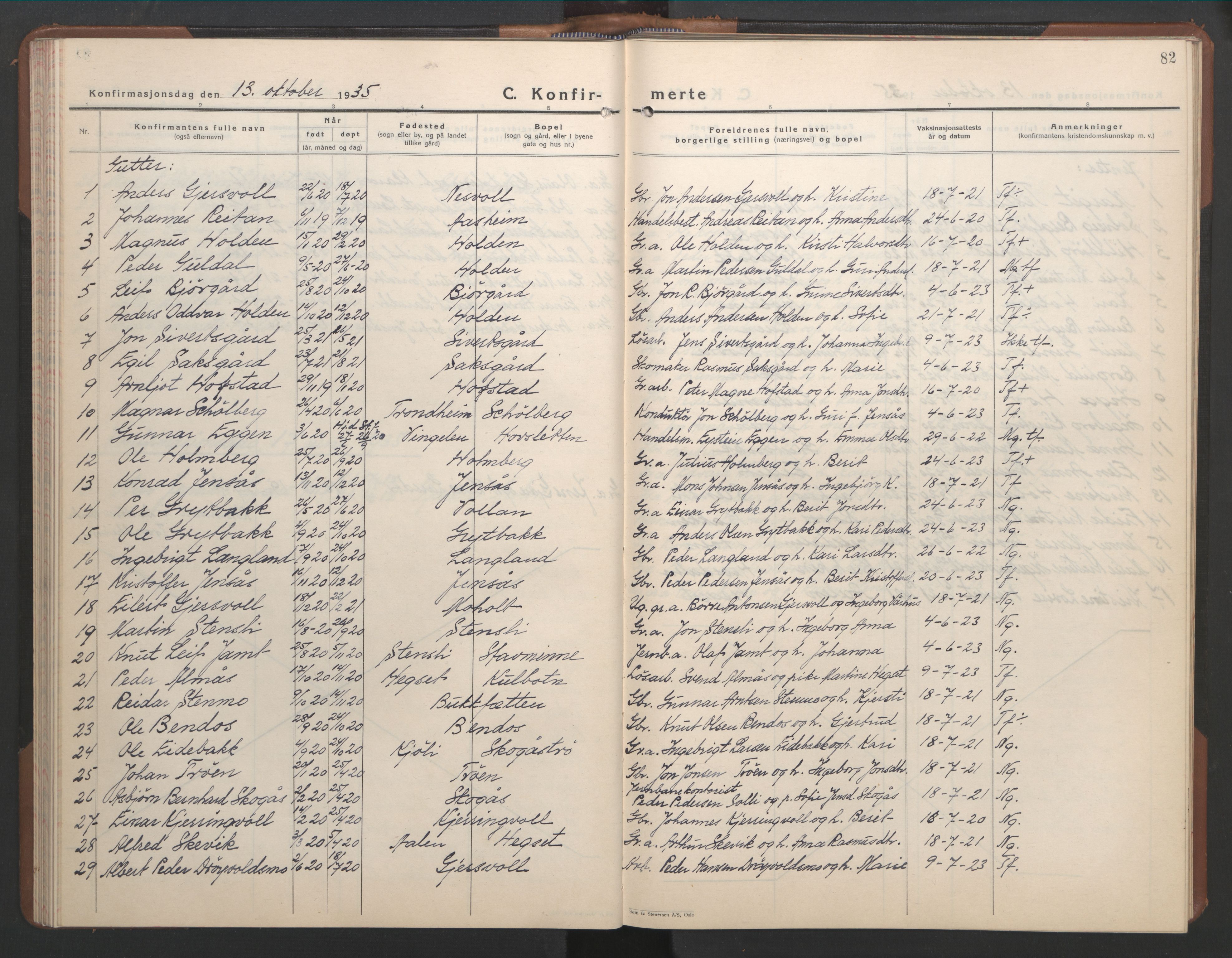 Ministerialprotokoller, klokkerbøker og fødselsregistre - Sør-Trøndelag, AV/SAT-A-1456/686/L0986: Parish register (copy) no. 686C02, 1933-1950, p. 82