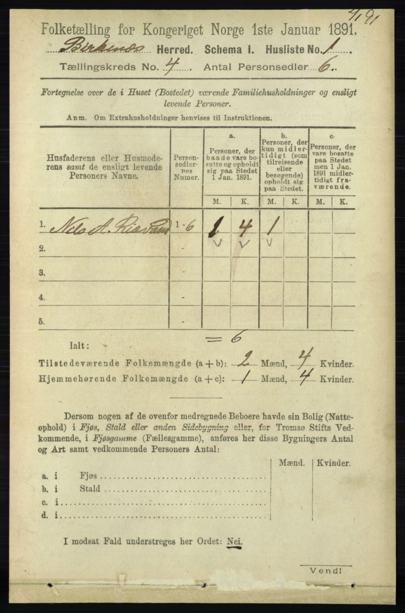 RA, 1891 Census for 0928 Birkenes, 1891, p. 1202