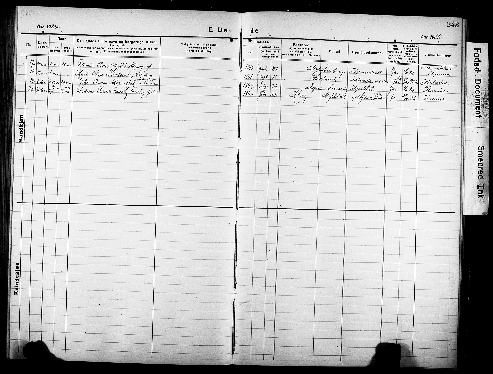 Ministerialprotokoller, klokkerbøker og fødselsregistre - Møre og Romsdal, AV/SAT-A-1454/507/L0084: Parish register (copy) no. 507C07, 1919-1932, p. 243