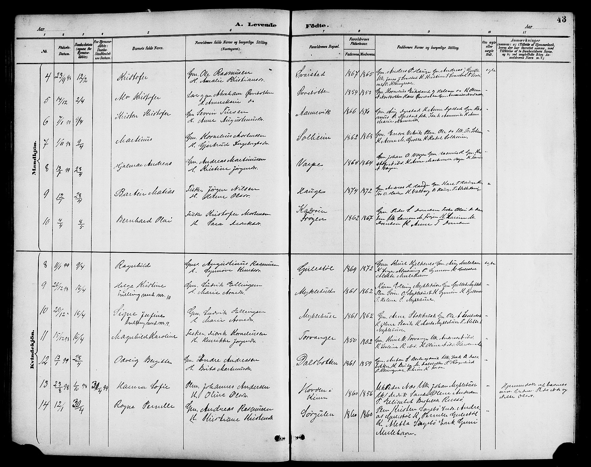 Bremanger sokneprestembete, AV/SAB-A-82201/H/Hab/Haba/L0003: Parish register (copy) no. A 3, 1890-1908, p. 43