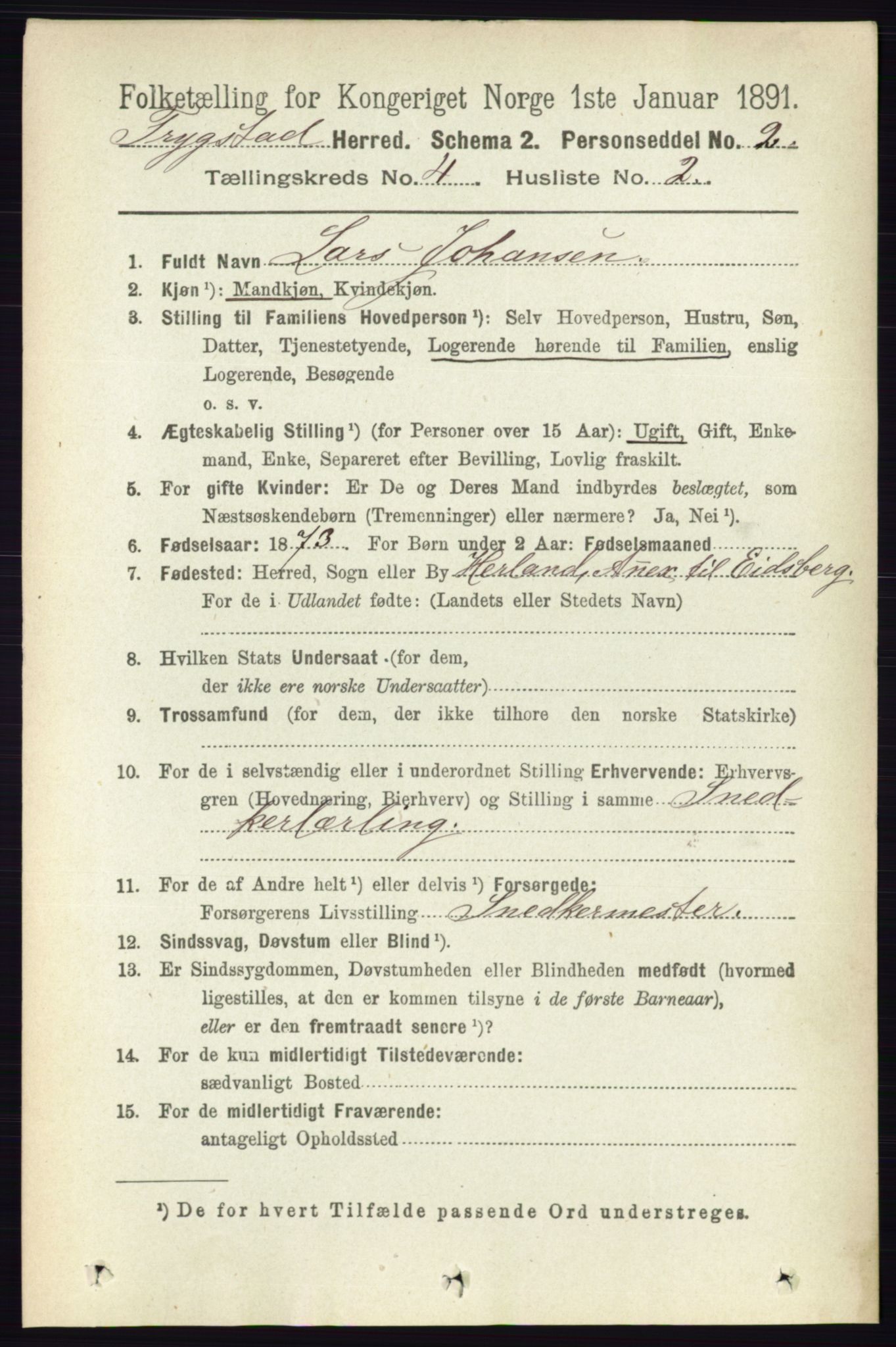 RA, 1891 Census for 0122 Trøgstad, 1891, p. 1587