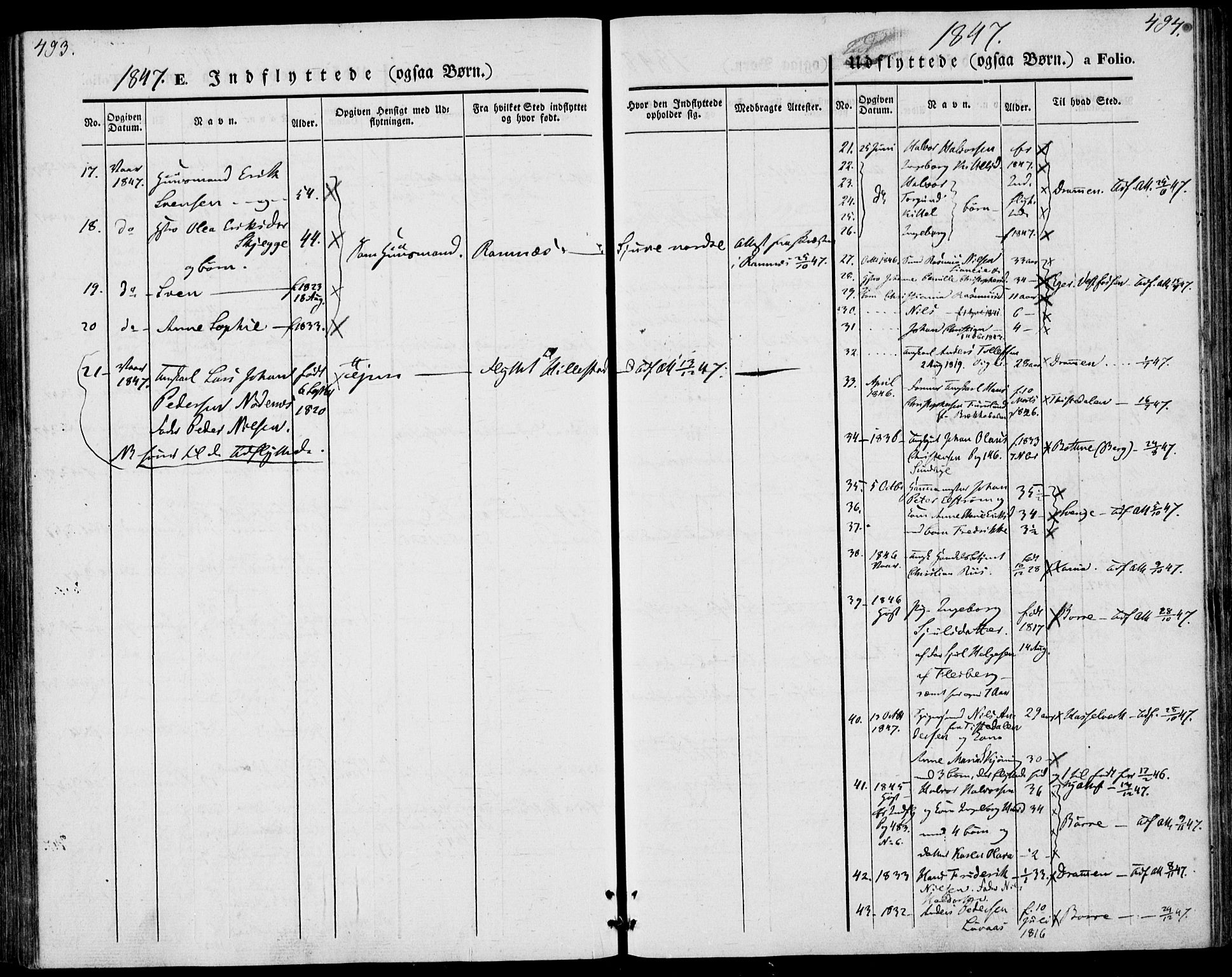 Hof kirkebøker, AV/SAKO-A-64/F/Fa/L0005: Parish register (official) no. I 5, 1844-1851, p. 493-494