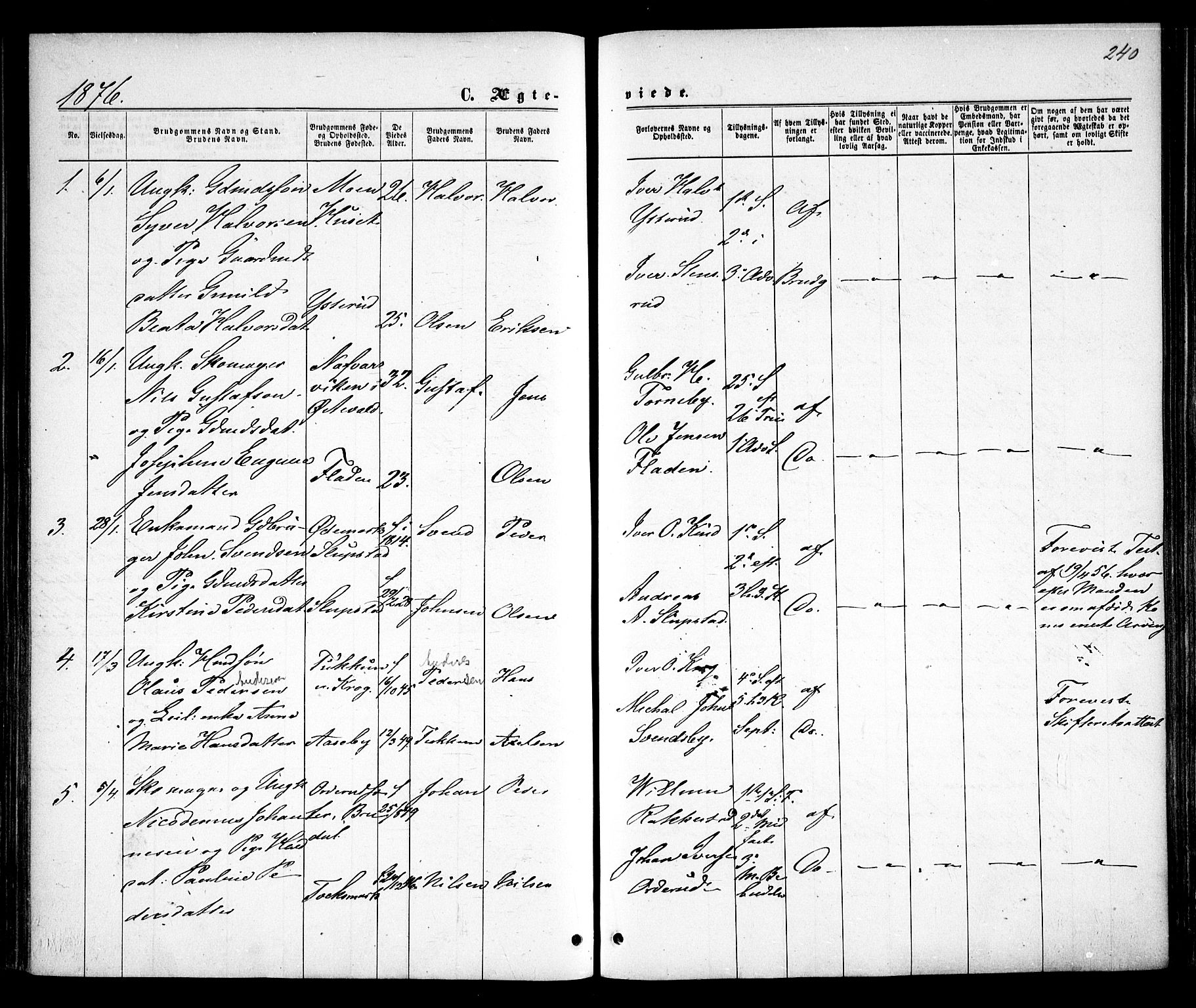 Rødenes prestekontor Kirkebøker, SAO/A-2005/F/Fa/L0008: Parish register (official) no. I 8, 1869-1879, p. 240