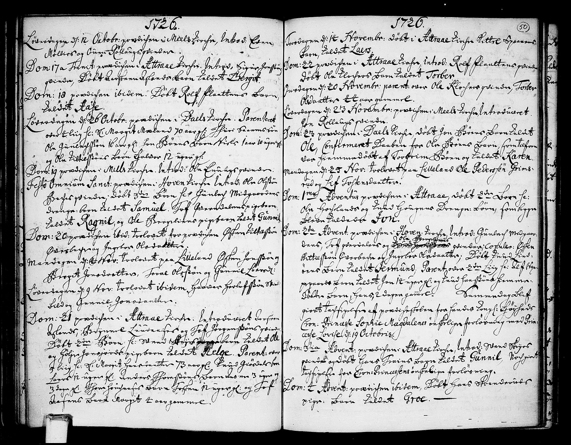 Tinn kirkebøker, SAKO/A-308/F/Fa/L0001: Parish register (official) no. I 1, 1717-1734, p. 50