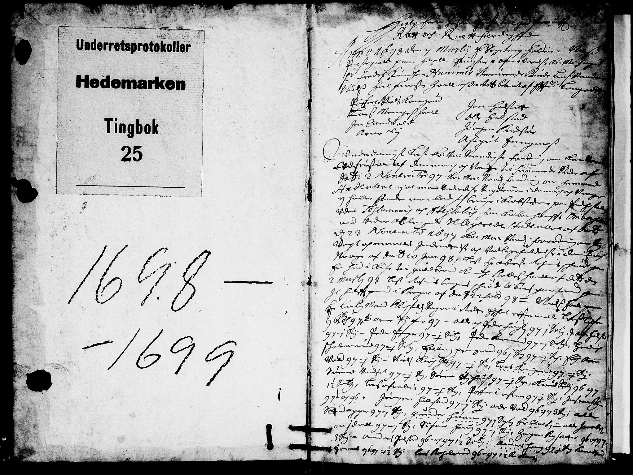 Hedemarken sorenskriveri, SAH/TING-034/G/Gb/L0026: Tingbok, 1698-1699, p. 1