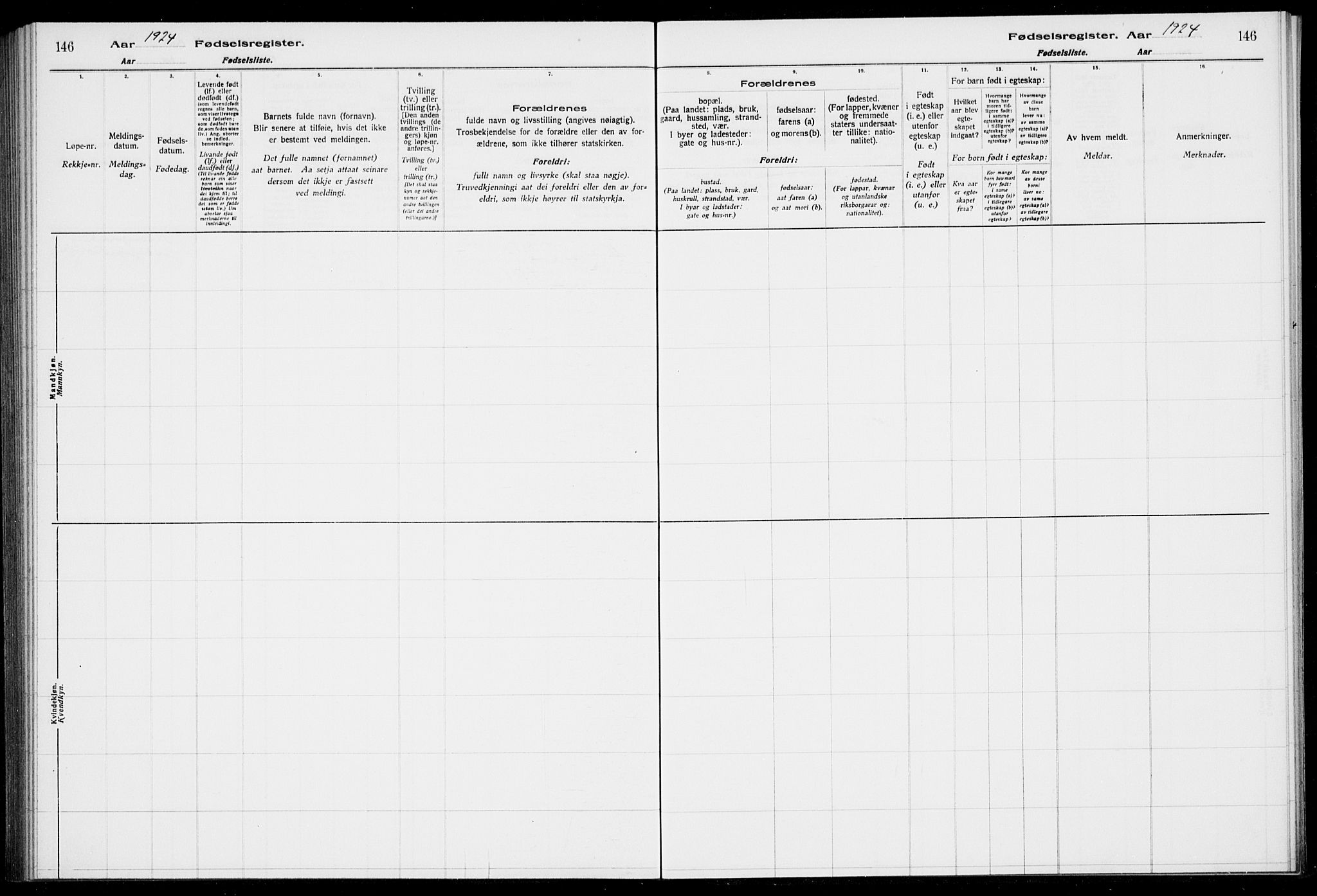 Birkeland Sokneprestembete, SAB/A-74601/I/Id/L00A1: Birth register no. A 1, 1916-1926, p. 146
