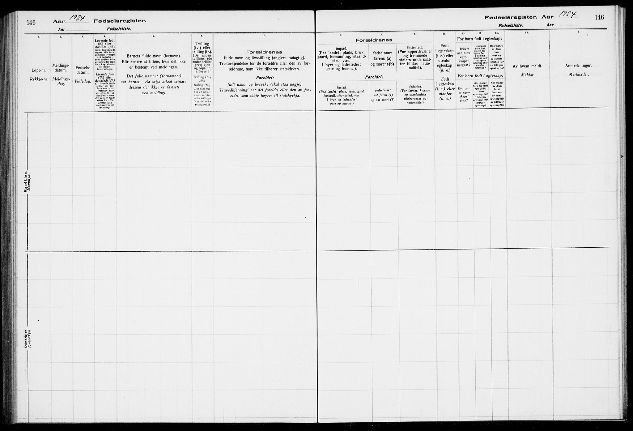 Birkeland Sokneprestembete, AV/SAB-A-74601/I/Id/L00A1: Birth register no. A 1, 1916-1926, p. 146