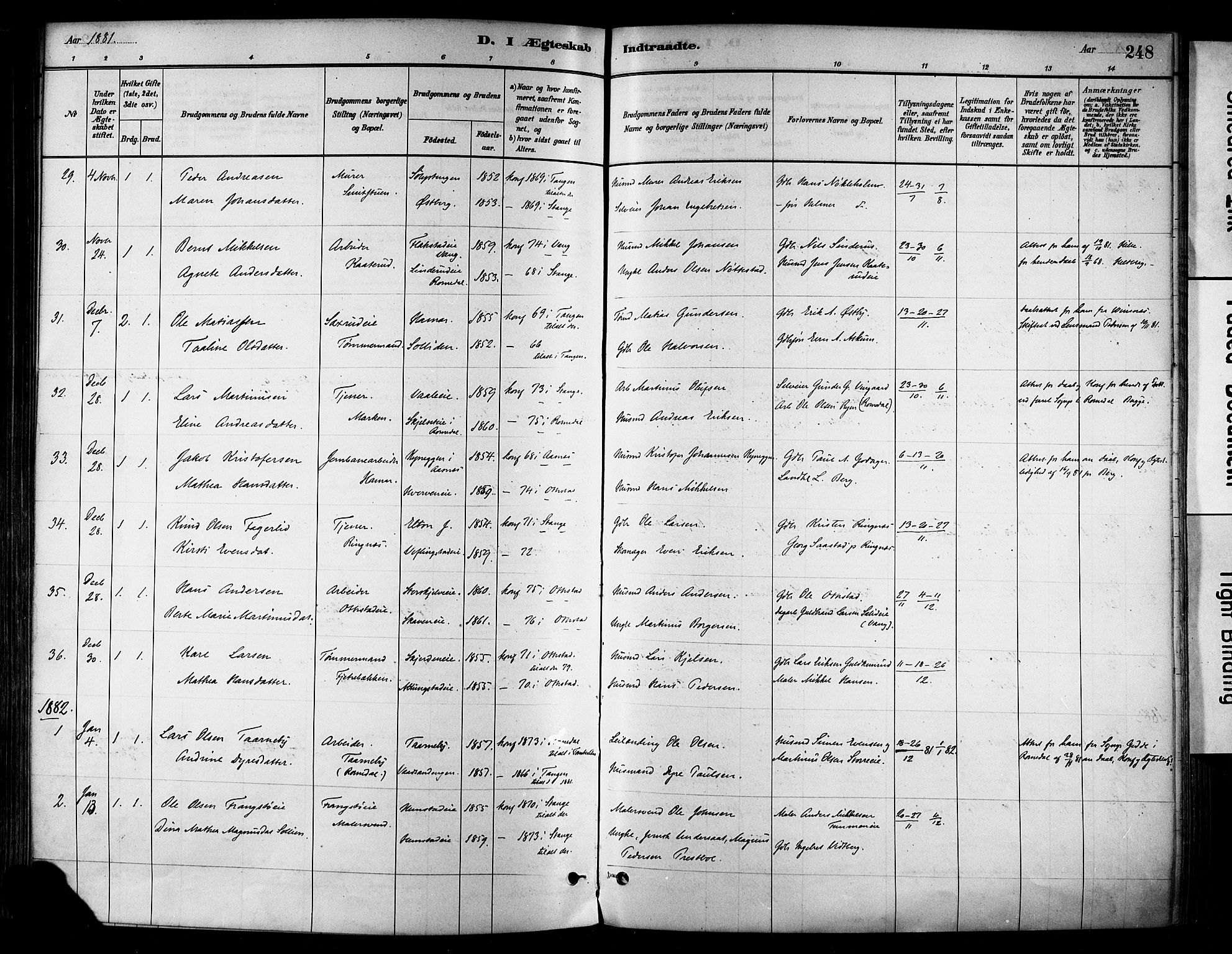 Stange prestekontor, SAH/PREST-002/K/L0017: Parish register (official) no. 17, 1880-1893, p. 248