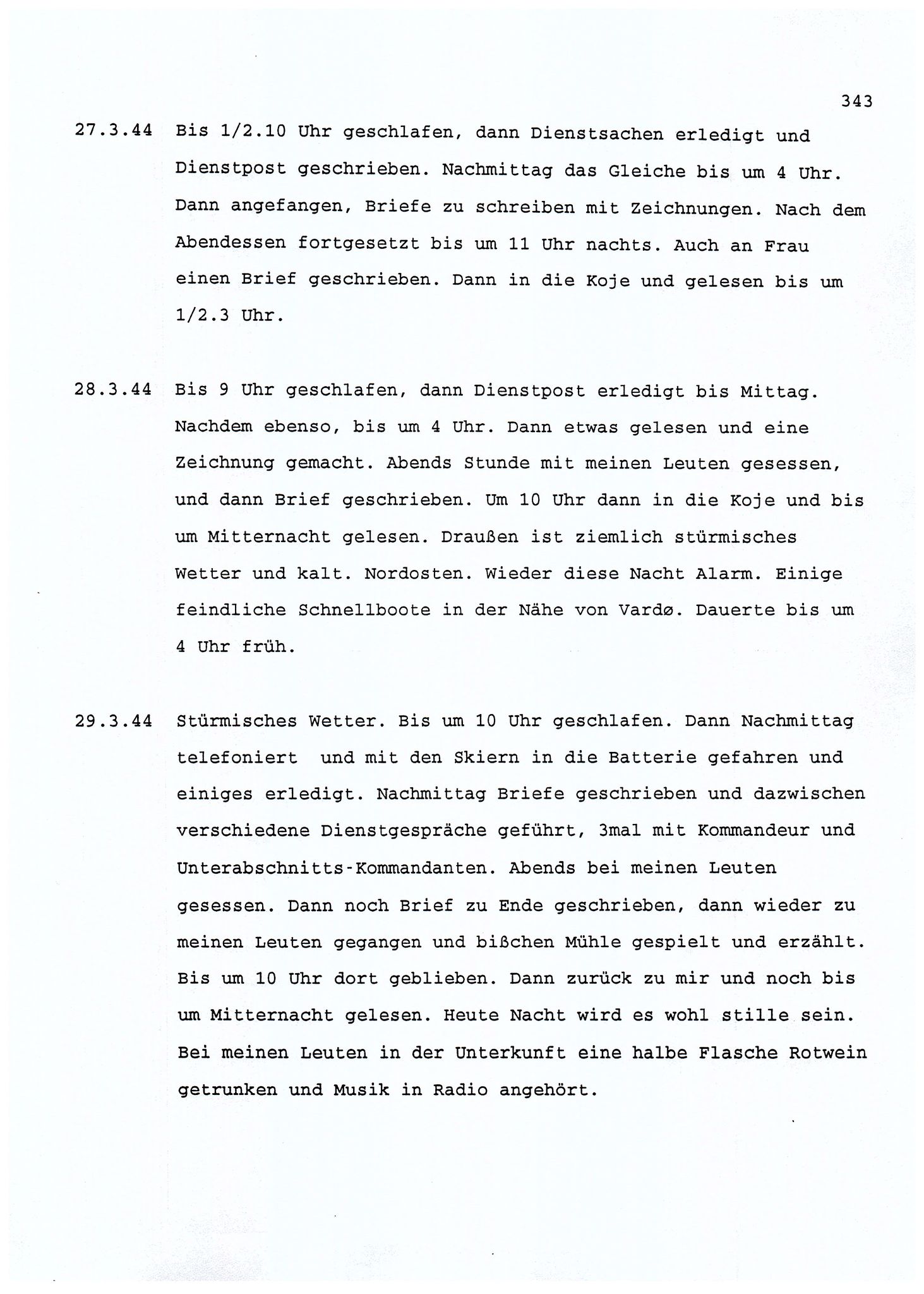 Dagbokopptegnelser av en tysk marineoffiser stasjonert i Norge , FMFB/A-1160/F/L0001: Dagbokopptegnelser av en tysk marineoffiser stasjonert i Norge, 1941-1944, p. 343