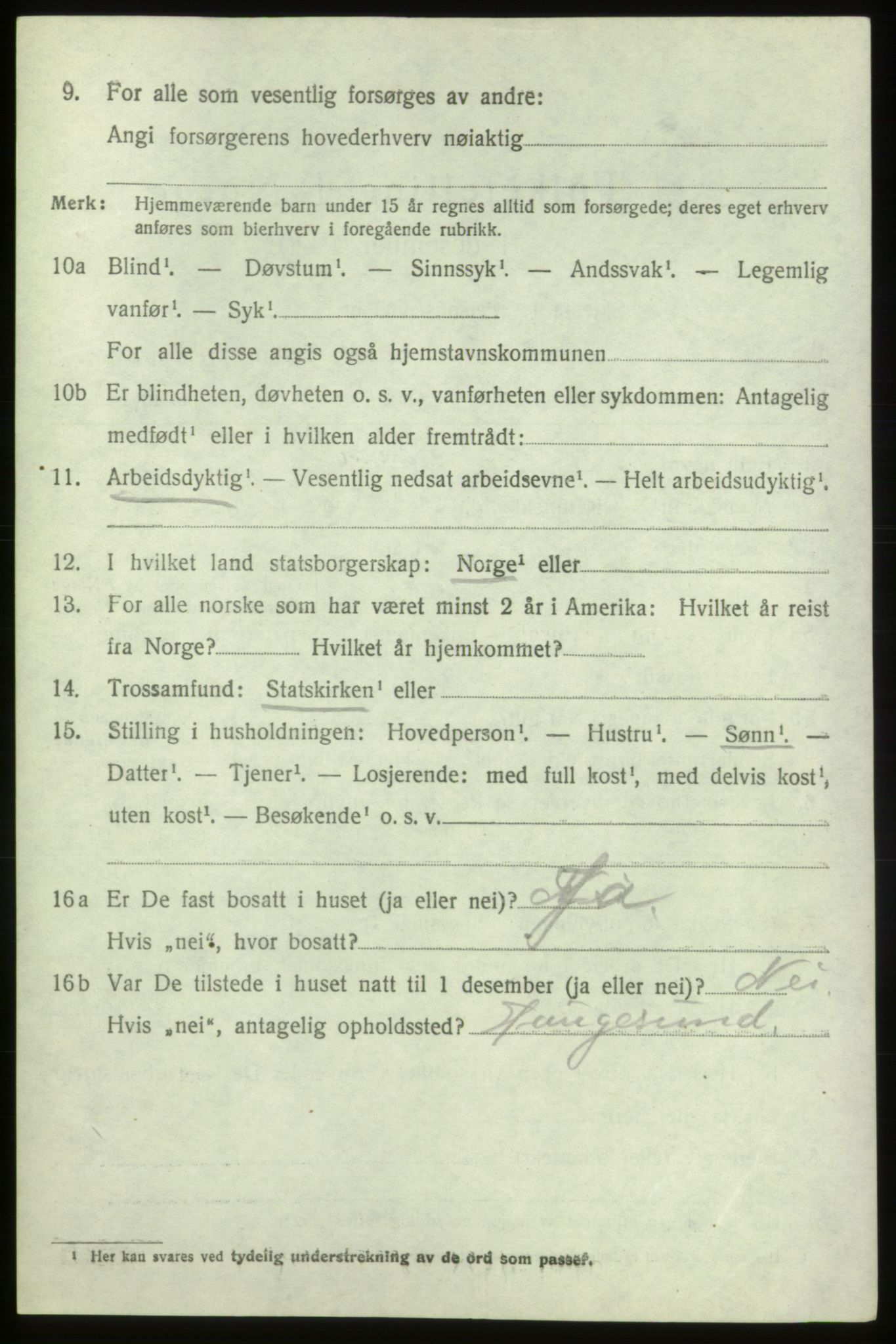 SAB, 1920 census for Sveio, 1920, p. 1311