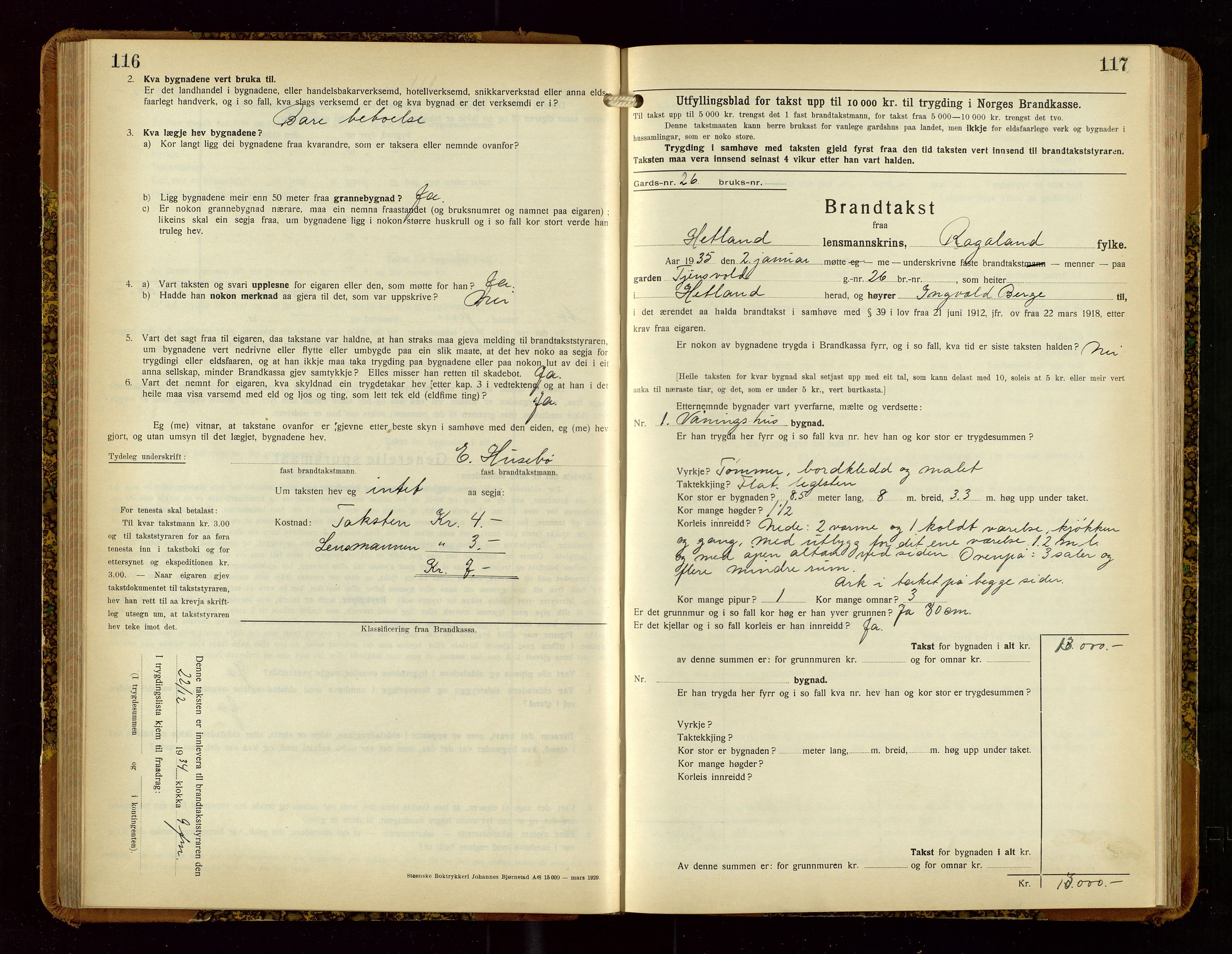 Hetland lensmannskontor, SAST/A-100101/Gob/L0004: "Brandtakstbok", 1934-1936, p. 116-117